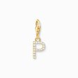 Charm pendant letter P with white stones gold plated from the Charm Club collection in the THOMAS SABO online store