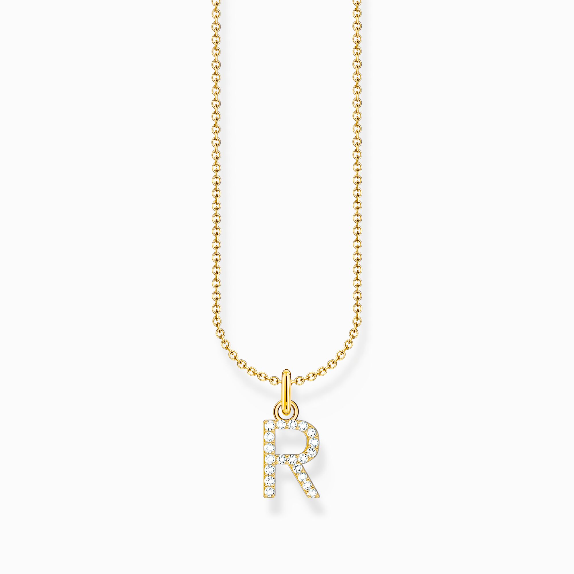 Gold-plated necklace with letter pendant R and white zirconia from the Charming Collection collection in the THOMAS SABO online store