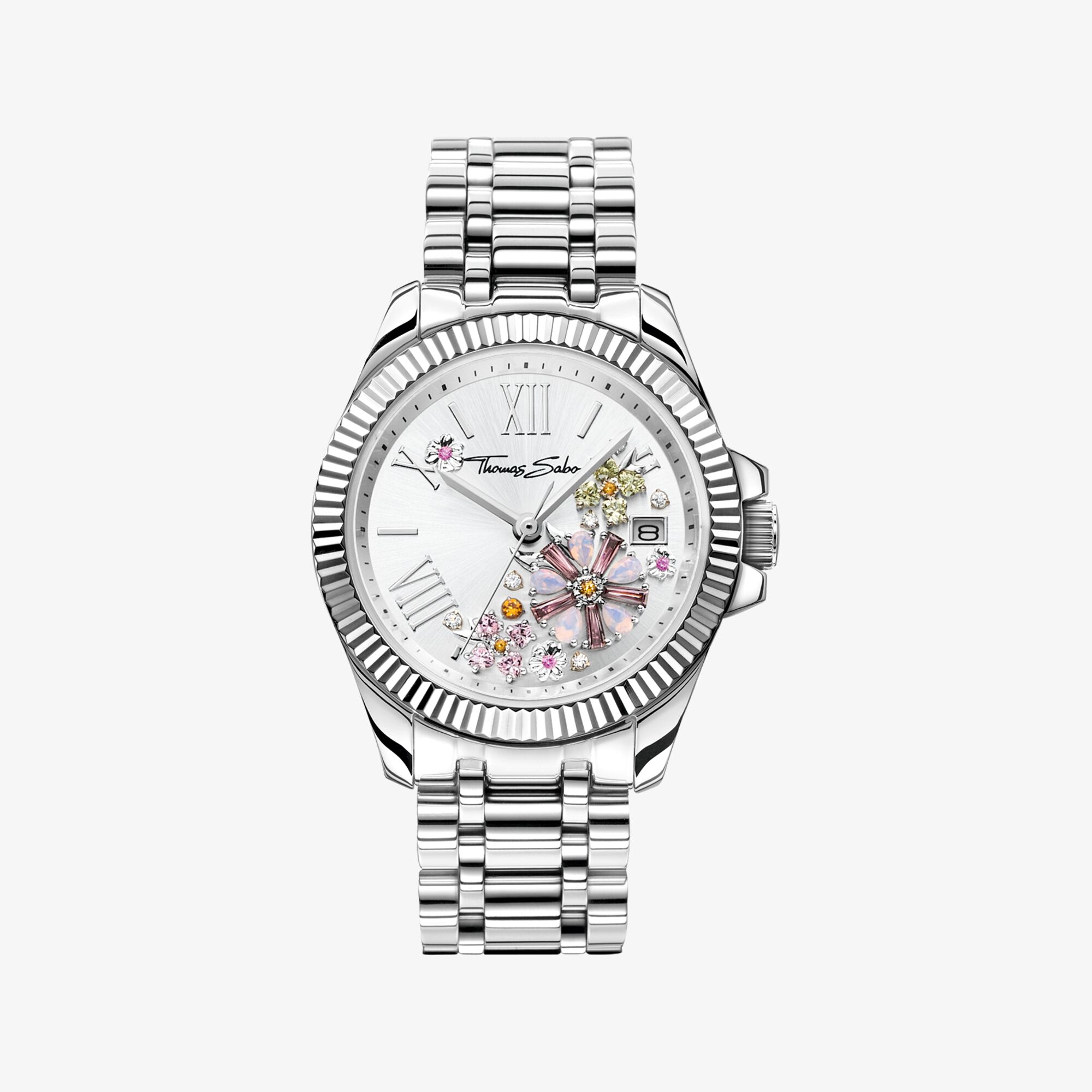 THOMAS SABO Montre pour femme fleurs en pierres pastel argenté Acier inoxydable, Taille: 33 MM, pour femme