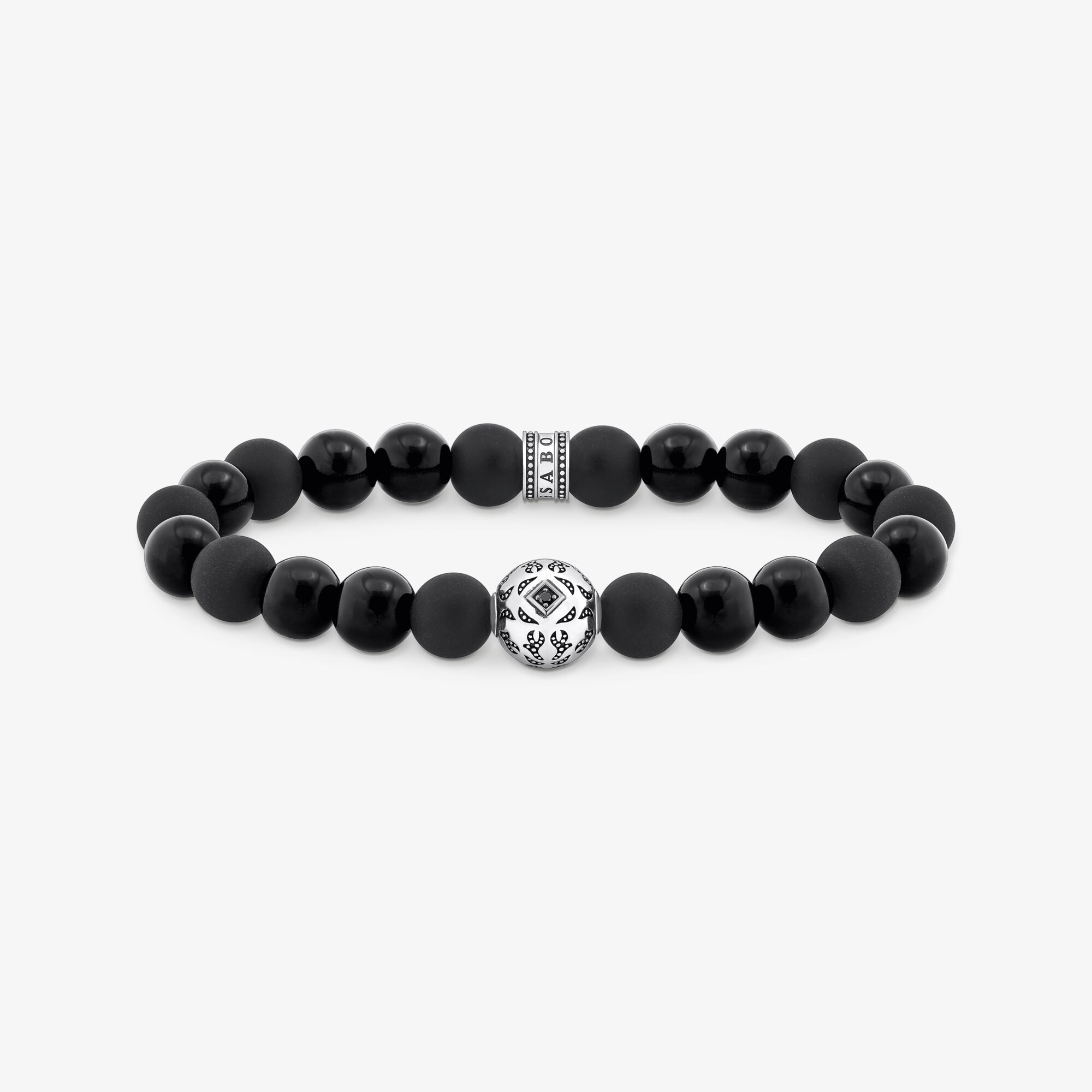 THOMAS SABO Armband med obsidian-kulor, svärtat silver, 925 sterlingsilver, Storlek: 16 cm, Unisex