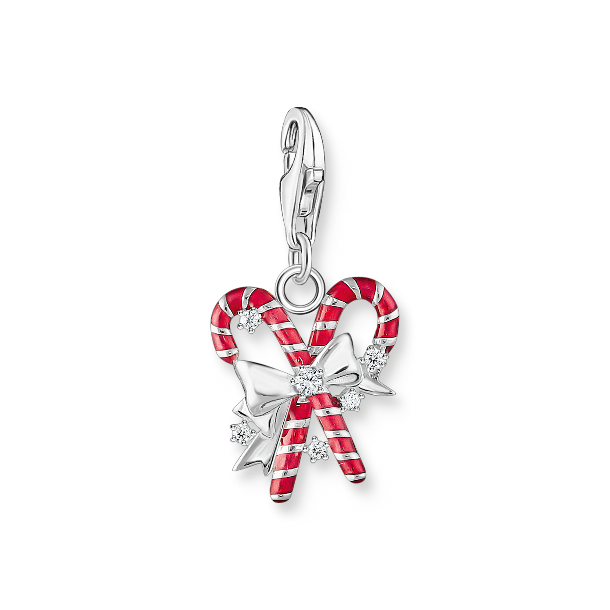 Silver Candy Cane Charm Pendant with Red Enamel