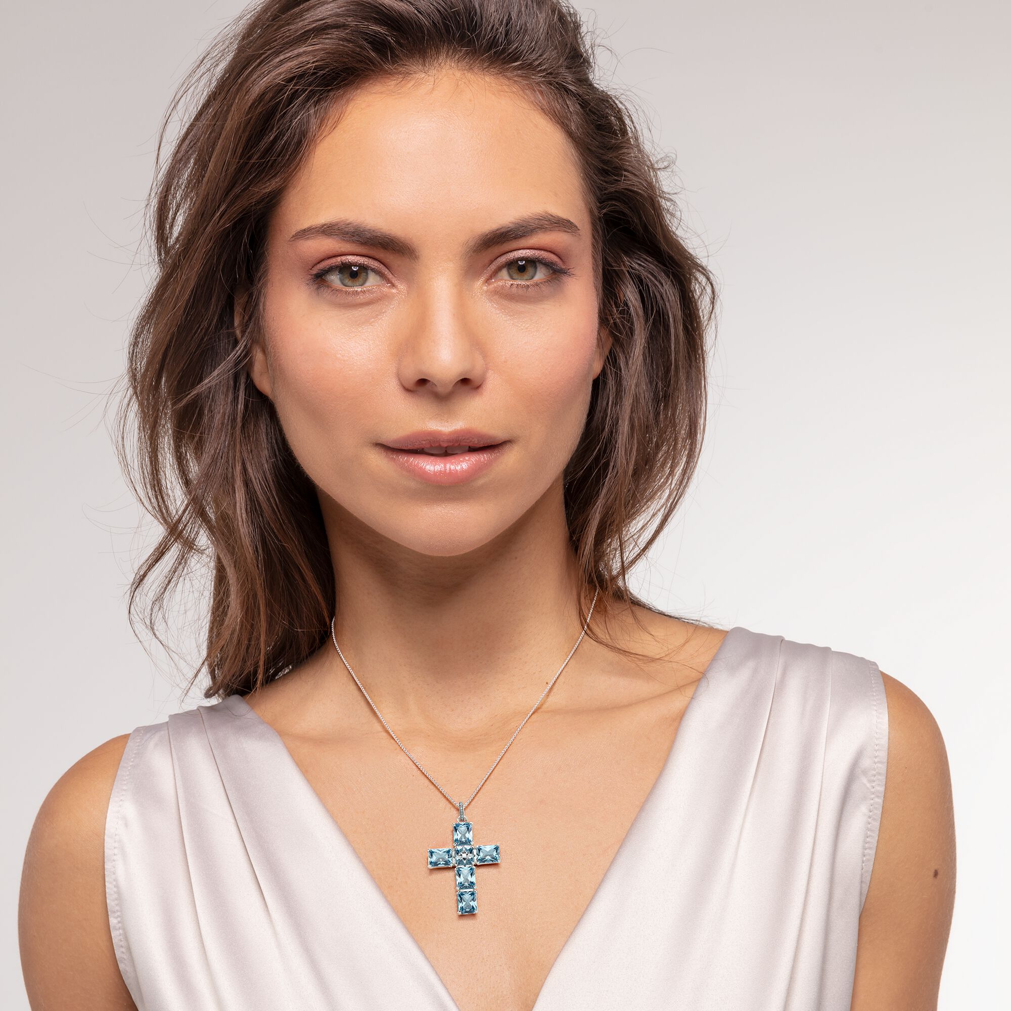 Anhänger für Damen Kreuz große blaue Steine mit Stern – THOMAS SABO | Silberketten