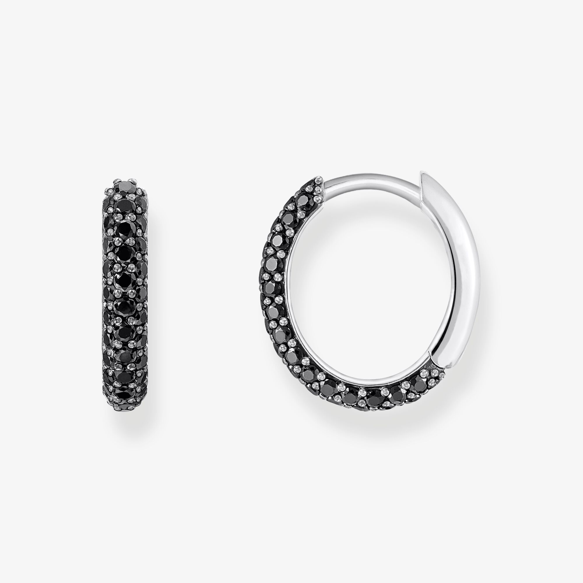 THOMAS SABO Boucles d'oreilles en argent avec pavé de zirconium noir Argent sterling, Taille: one size, pour femme