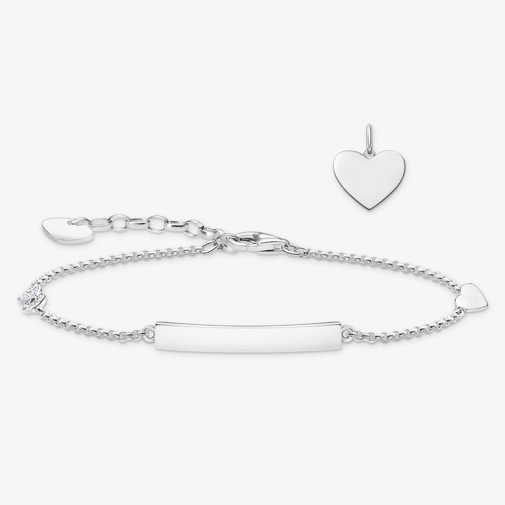 THOMAS SABO Schmuck-Set Herzanhänger & Armband mit Gravur Silber, Unisex, LOOK26-02-005