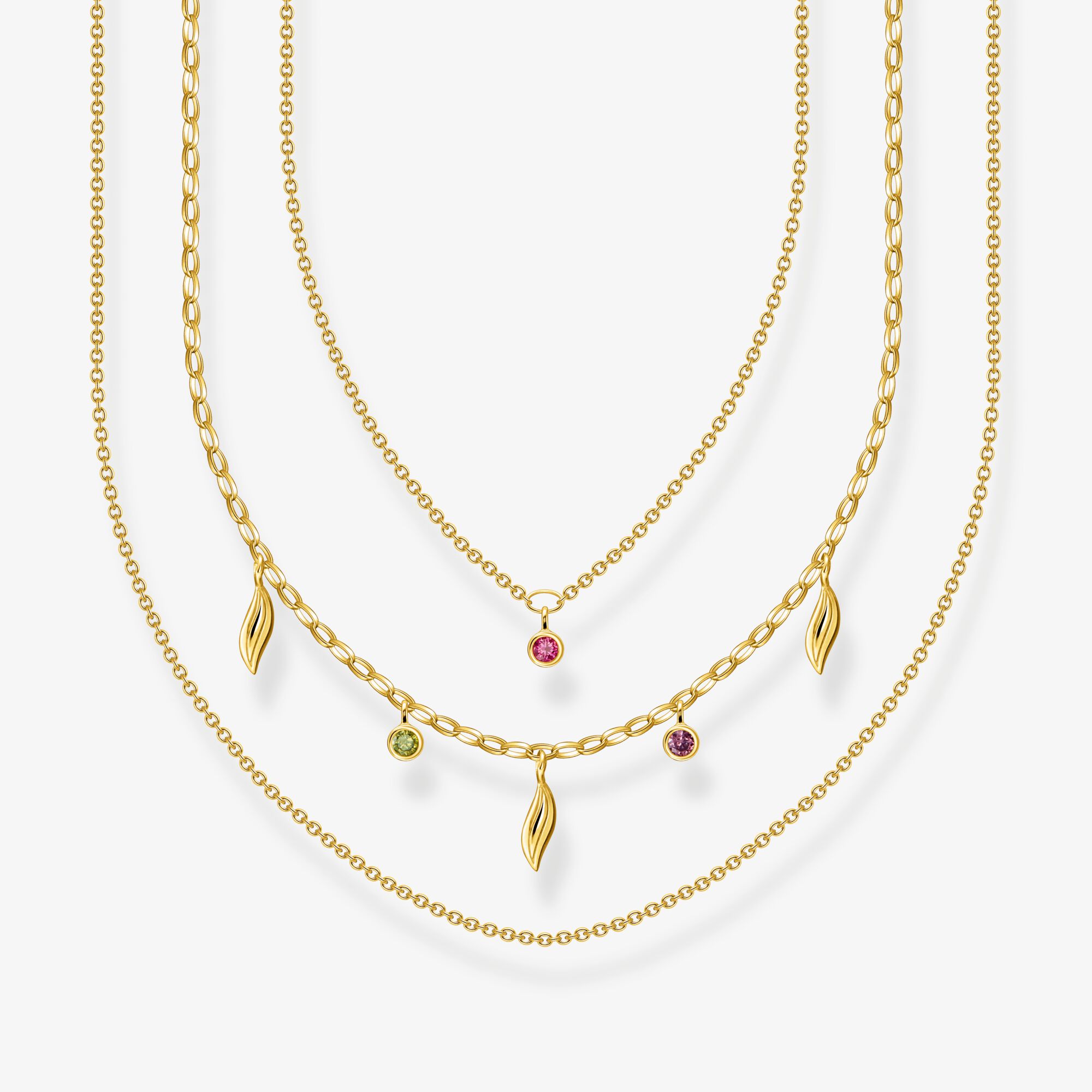 THOMAS SABO Kette Layering Blätter gold, Sterlingsilber Gelbgold vergoldet, Größe: 45 cm, Damen