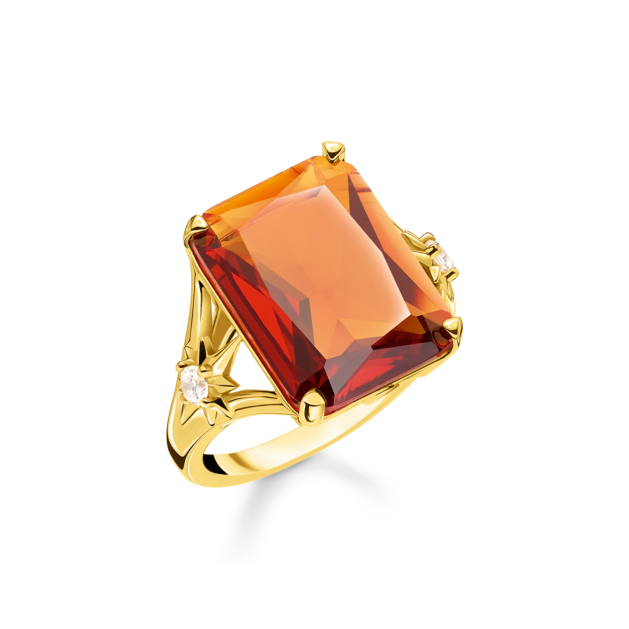 Thomas Sabo Ring mit großem orangenem Stein und Sterne vergoldet orange TR2261-971-8-54