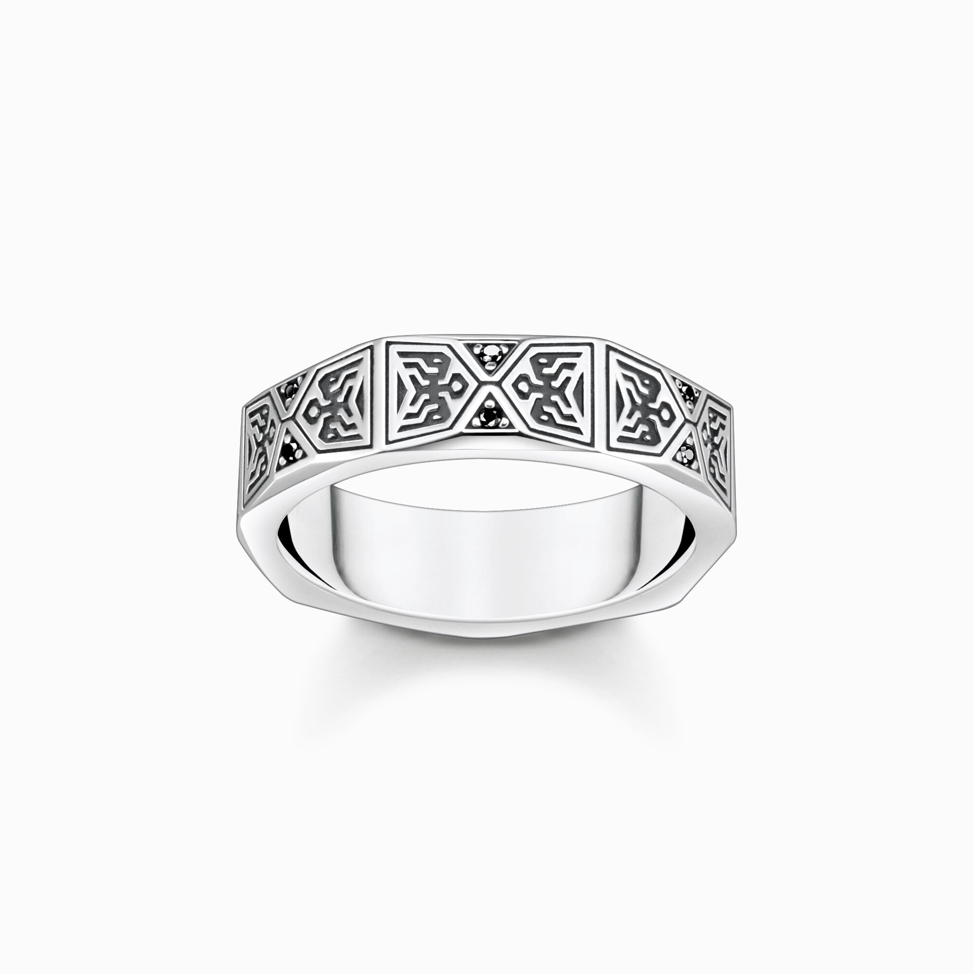 Ring facettiertes Design mit schwarzen Steinen Silber aus der  Kollektion im Online Shop von THOMAS SABO