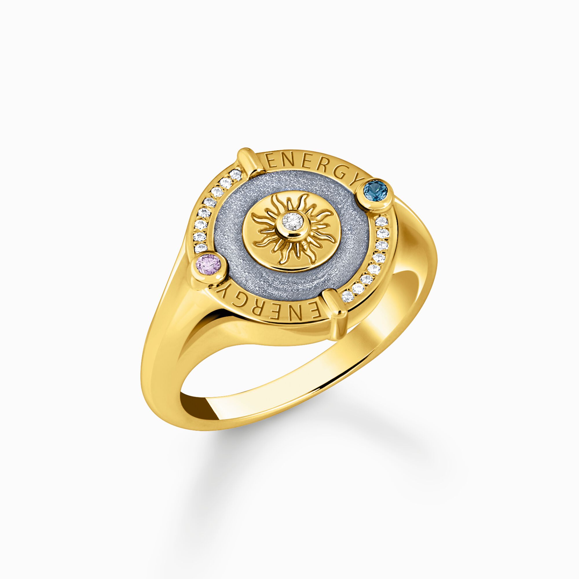 Gold-plated signet ring with blue cold enamel and stones from the  collection in the THOMAS SABO online store