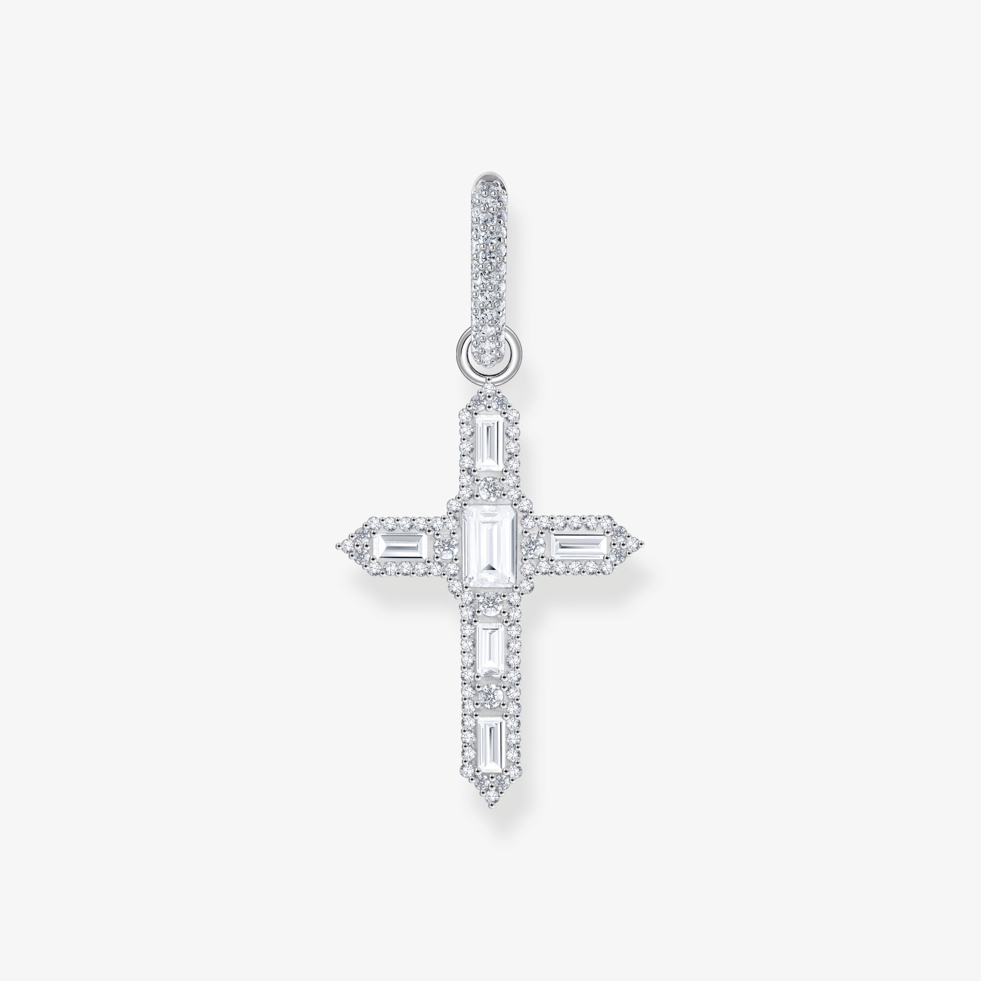 THOMAS SABO Einzel-Creole mit Kreuzanhänger und weißen Steinen Silber, Sterlingsilber, Größe: one size, Damen