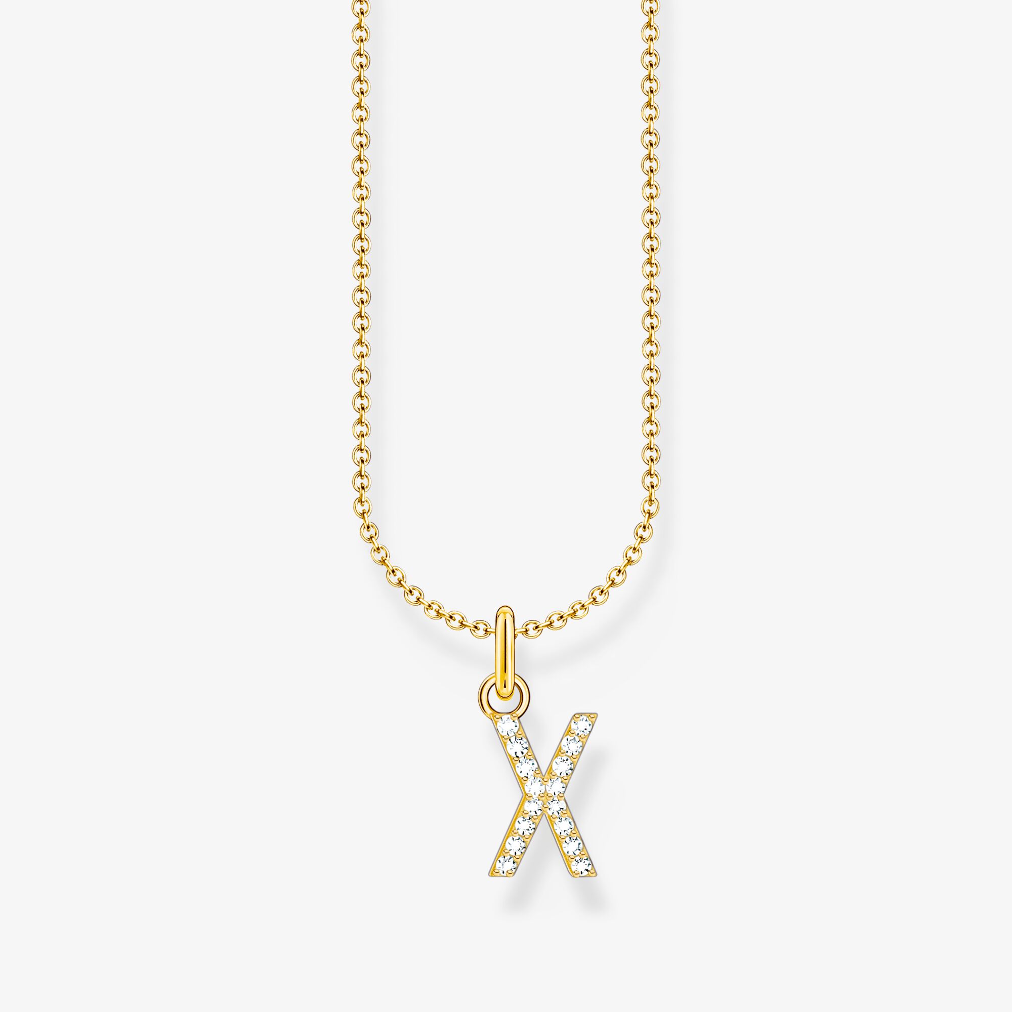 THOMAS SABO Kette mit Buchstaben-Anhänger X vergoldet, Sterlingsilber Gelbgold vergoldet, Größe: 45 cm, Damen