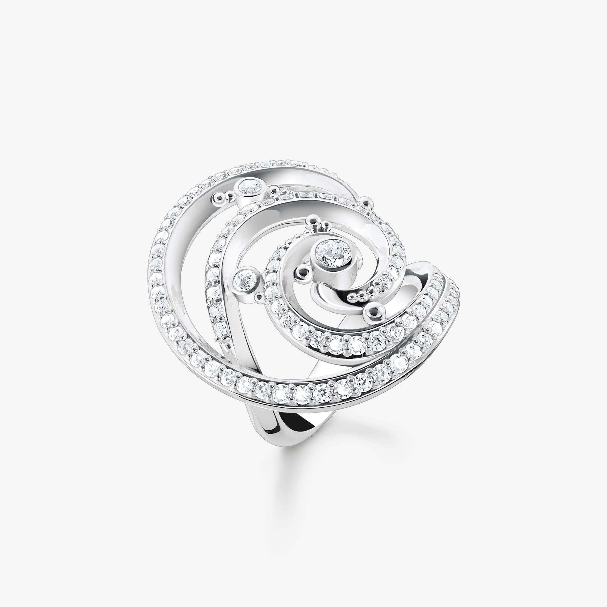 THOMAS SABO Ring Welle mit weißen Steinen, Sterlingsilber, Größe: 56, Damen
