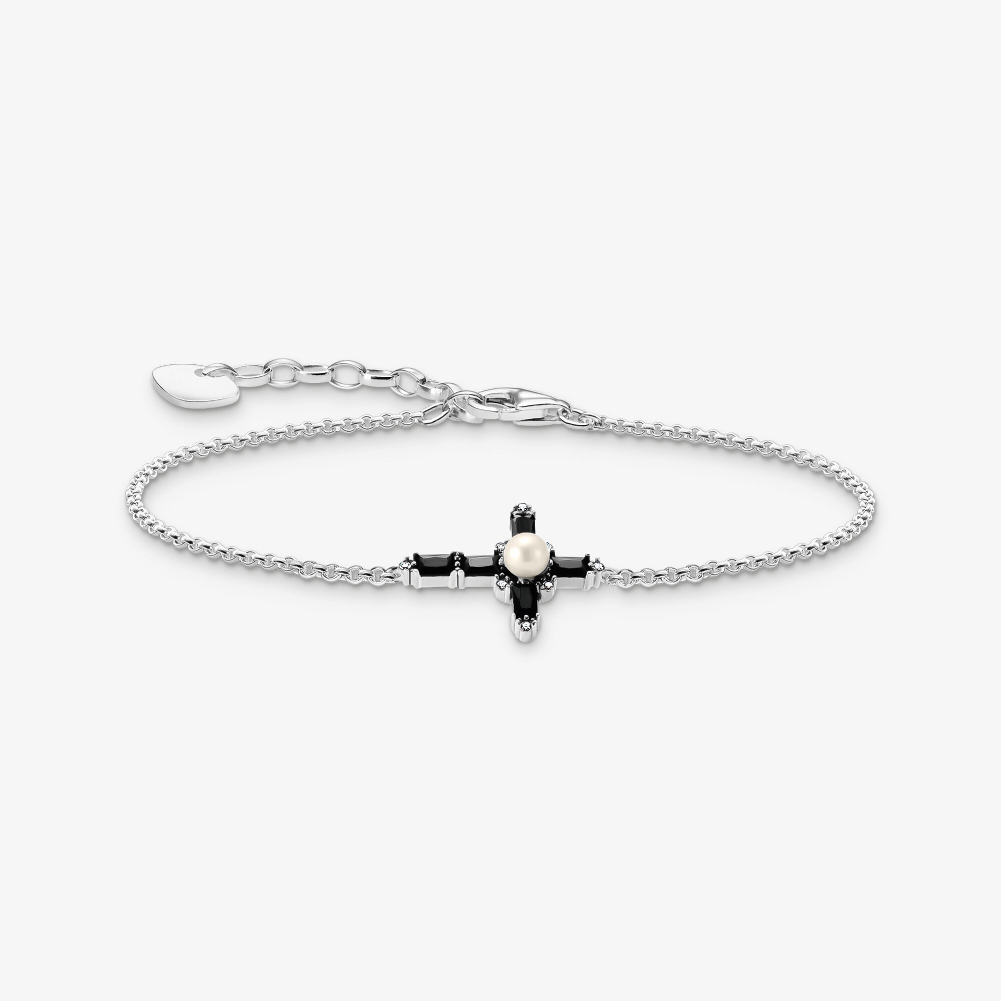THOMAS SABO Armband mit schwarzen Steinen Kreuz Cross Romance Silber, Sterlingsilber, Größe: 19 cm, Damen