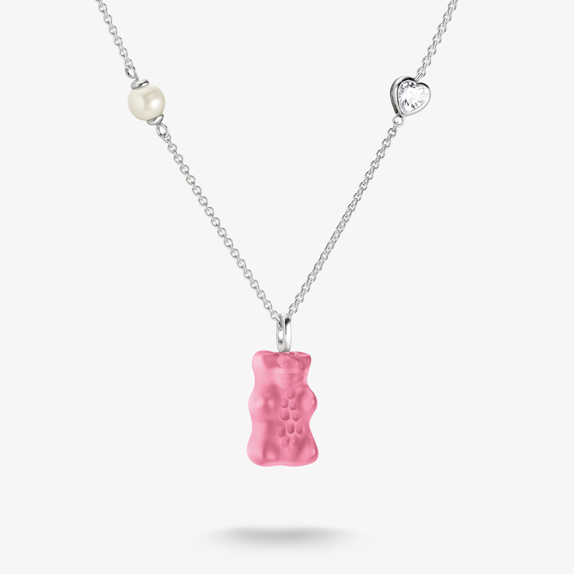 THOMAS SABO Chaîne pendentif HARIBO Ours d’Or rose zirconium cœur et perle argent, Argent Sterling , Taille: 45 cm, femme