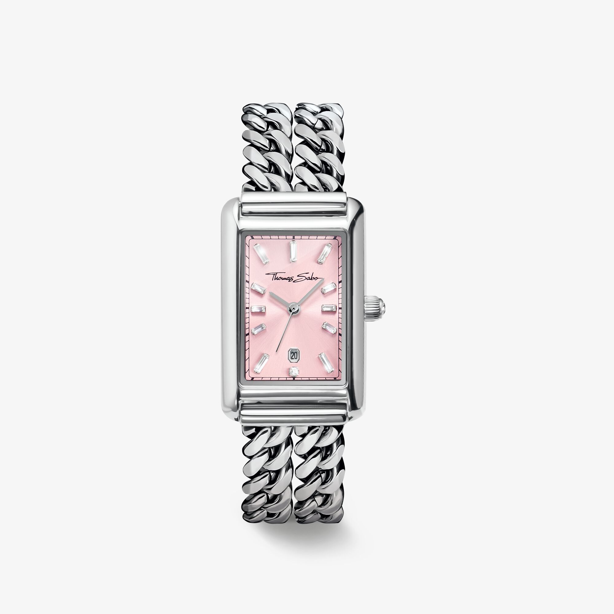 THOMAS SABO Uhr Damenuhr Bold Elegance pink Ziffernblatt rechteckig Silberfarben, Edelstahl, Größe: 22 MM, Damen