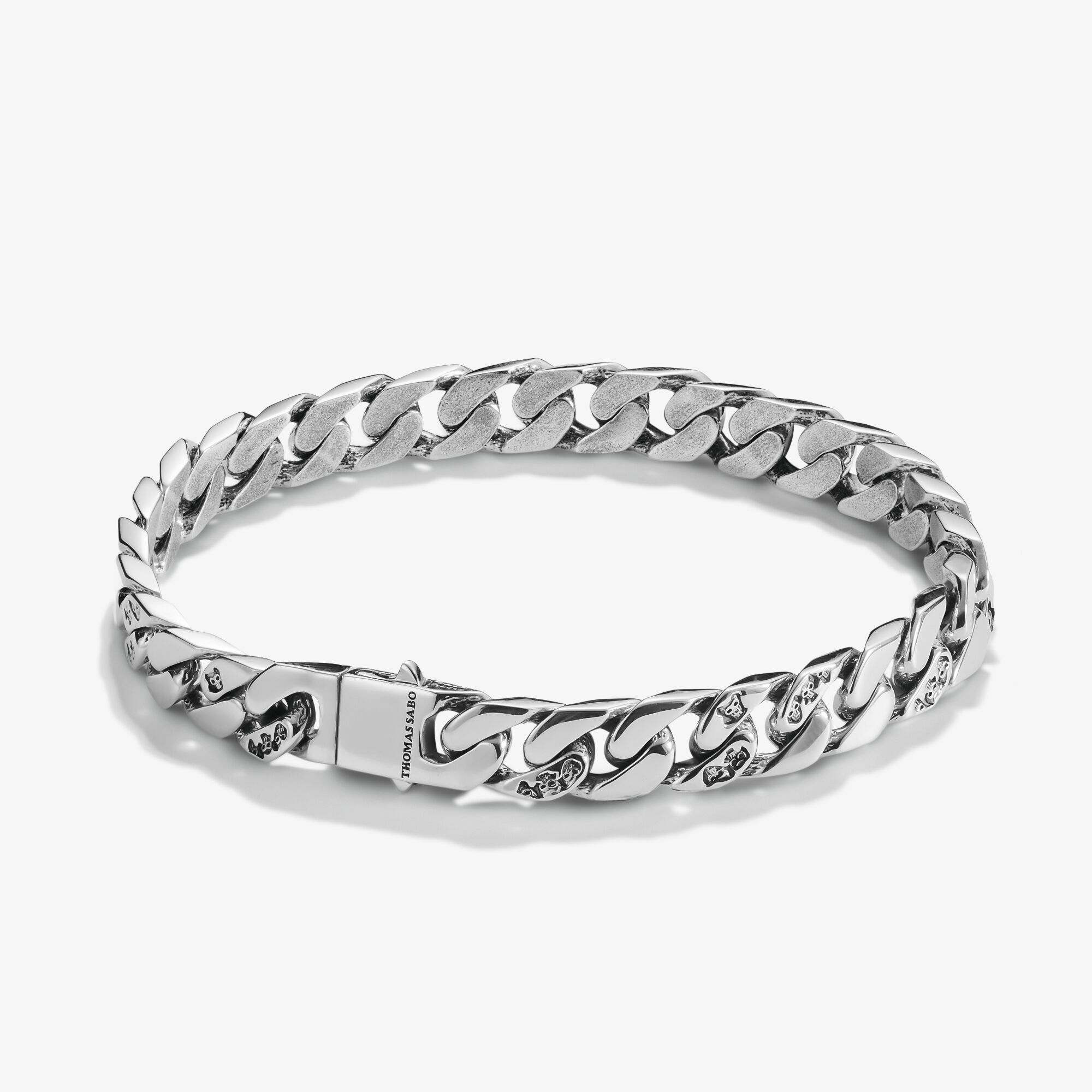 THOMAS SABO Armband mit 3D-Totenköpfen Rebel Icons Silber, Sterlingsilber geschwärzt, Größe: 21 cm, Unisex