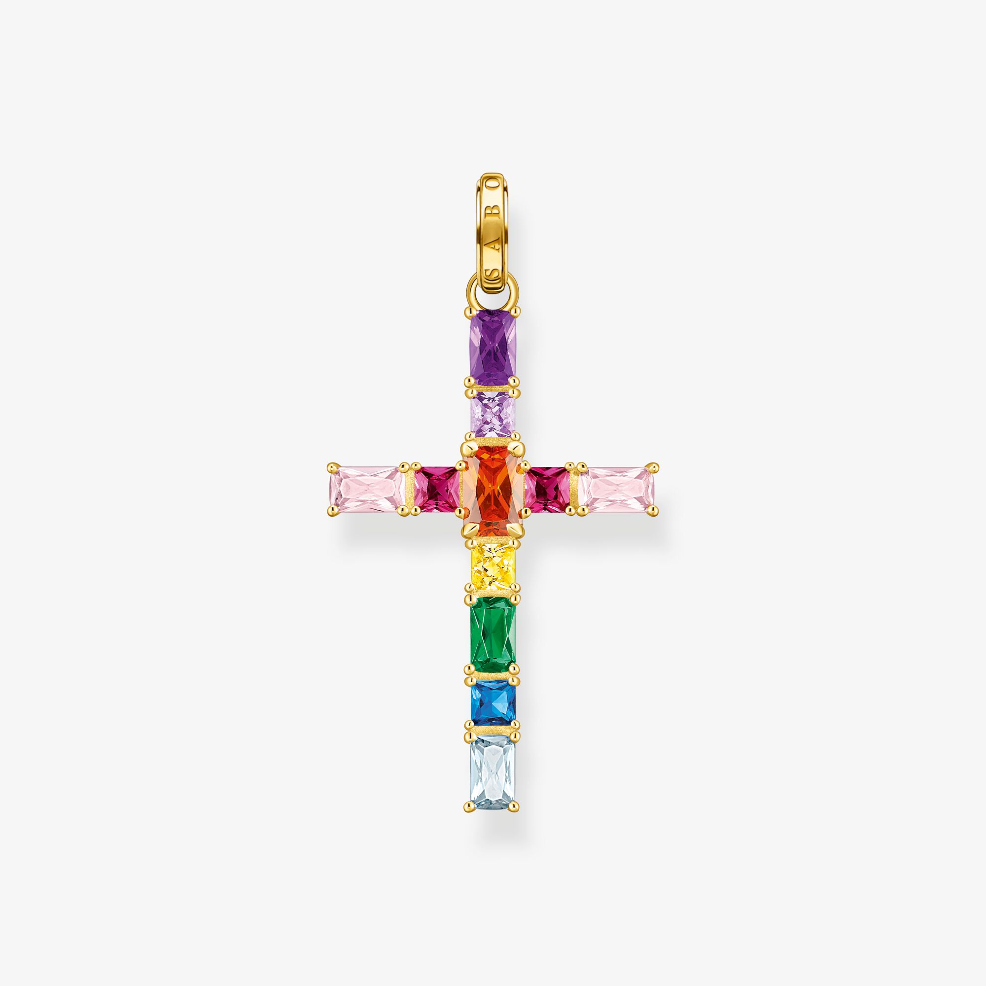 THOMAS SABO Pendentif croix avec pierres multicolore plaqué or, Argent sterling doré or jaune, Taille: one size, femme
