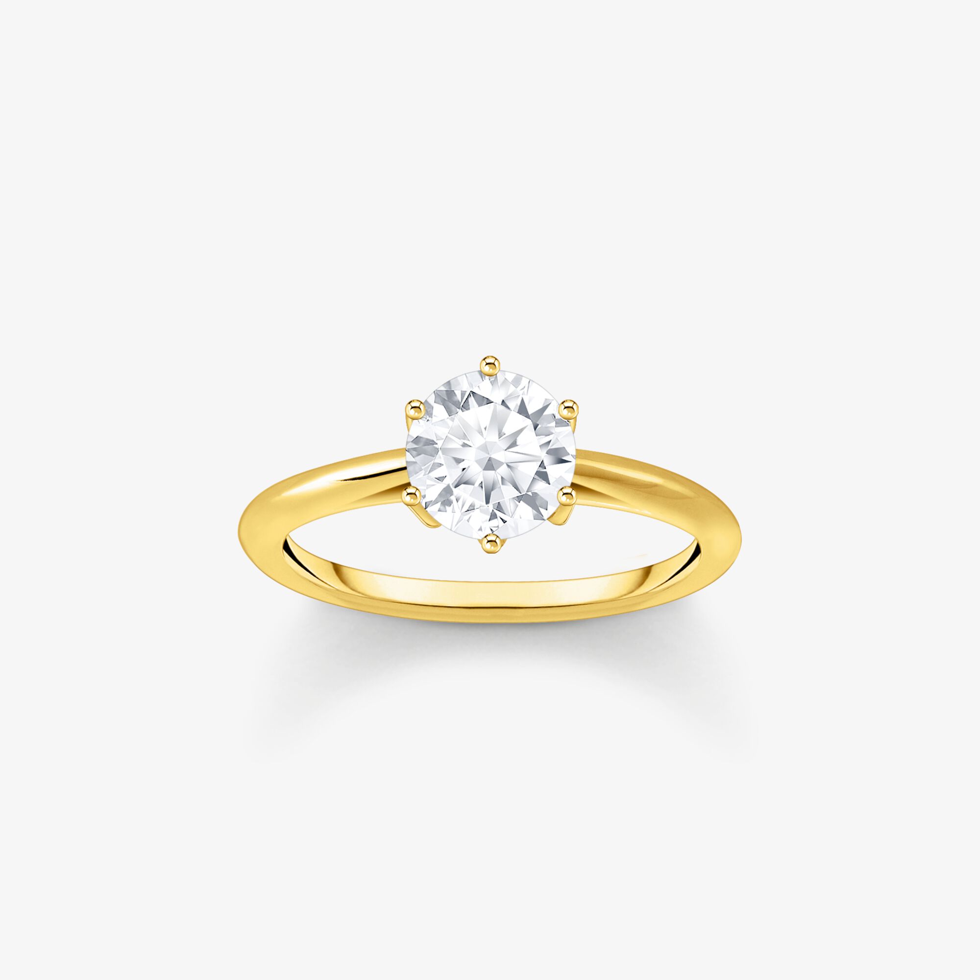 THOMAS SABO Ring mit weißem Stein im Brillantschliff vergoldet, Sterlingsilber Gelbgold vergoldet, Größe: 56, Damen