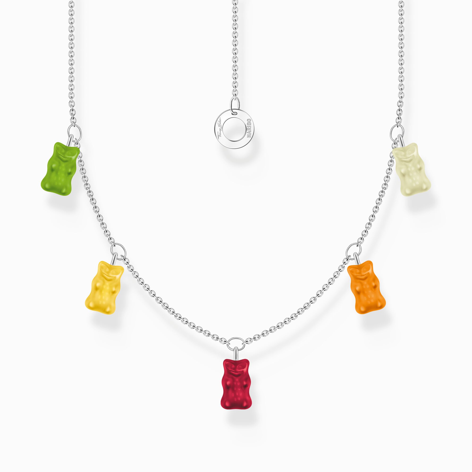 Silver necklace with 5 colourful goldbears from the Charming Collection collection in the THOMAS SABO online store