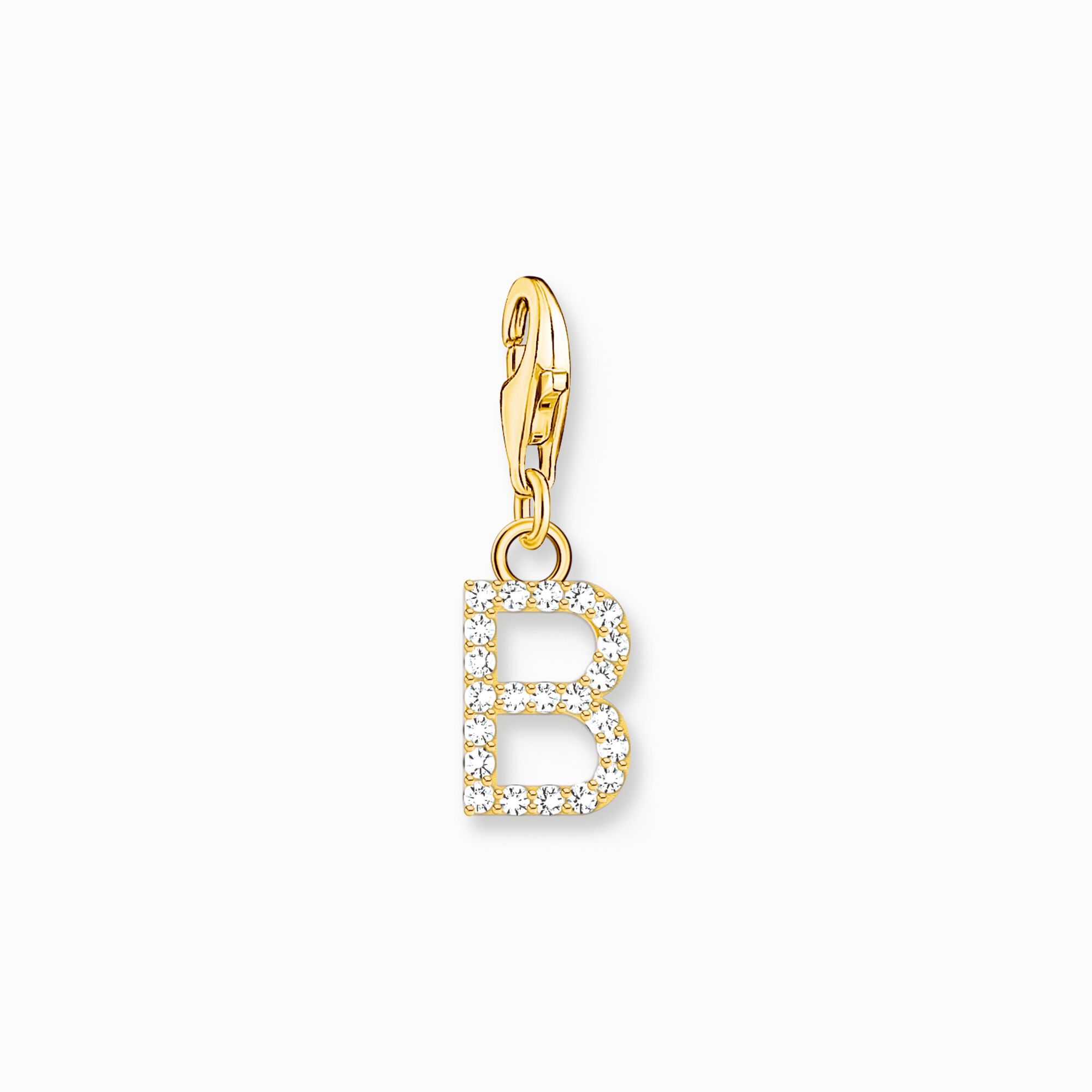 Charm pendant letter B with white stones gold plated from the Charm Club collection in the THOMAS SABO online store