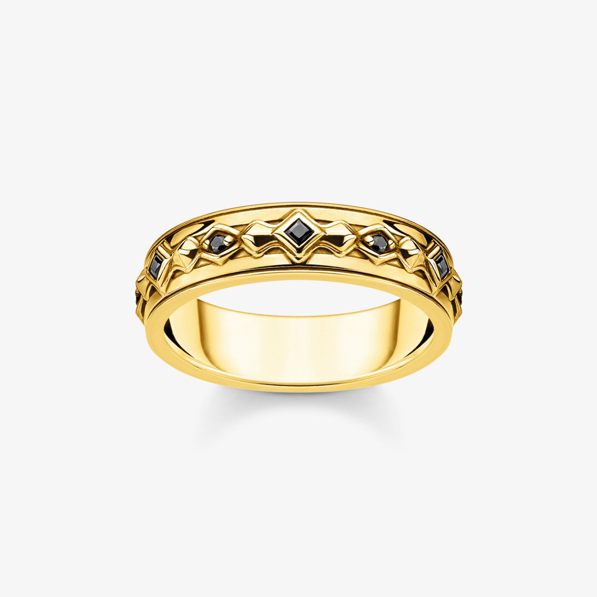 THOMAS SABO Ring svarta stenar guld, 925 sterlingsilver guldpläterat gult guld, Storlek: 62, Unisex