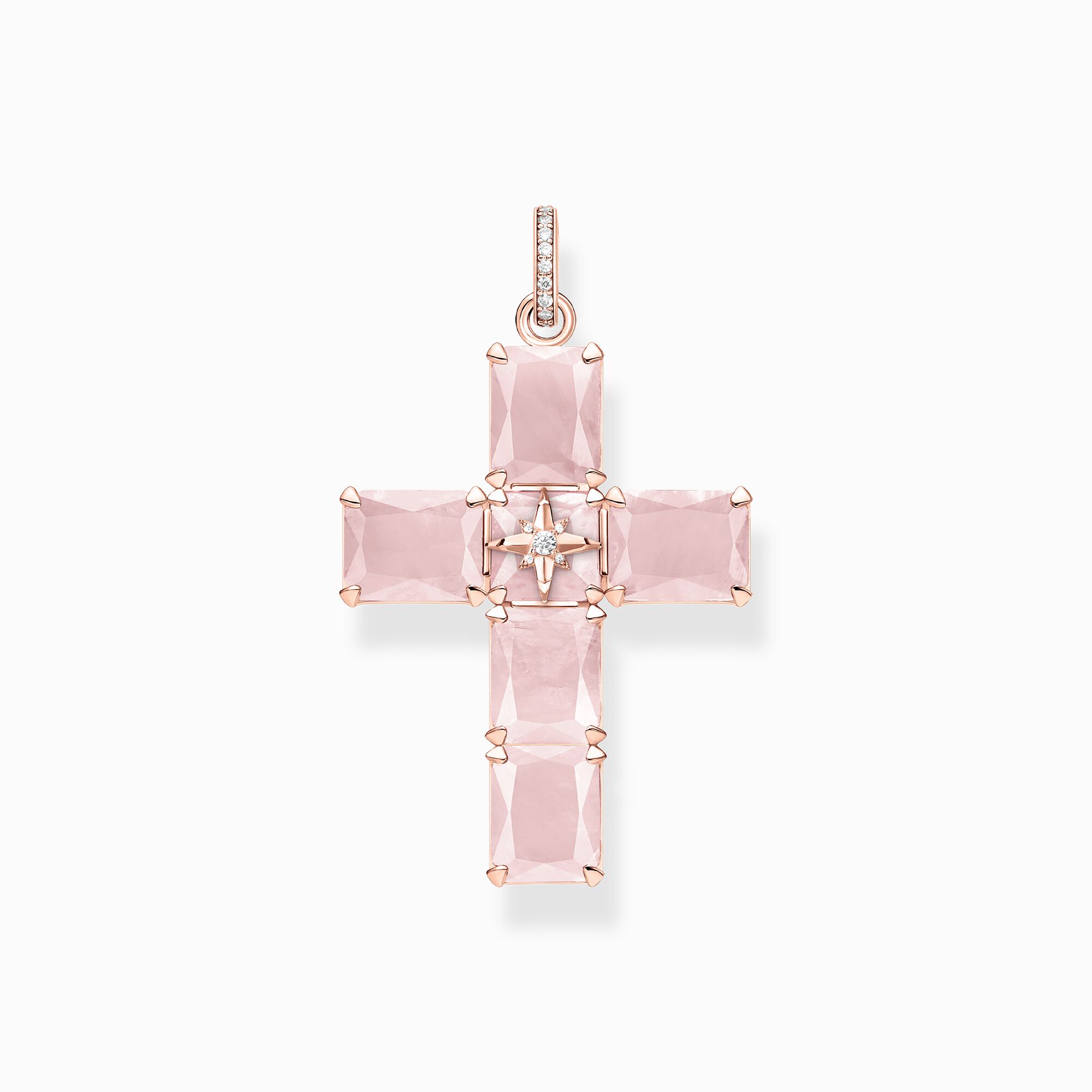 Colgante cruz con piedras grandes rosa y estrella chapado en oro rosa de la colección  en la tienda online de THOMAS SABO