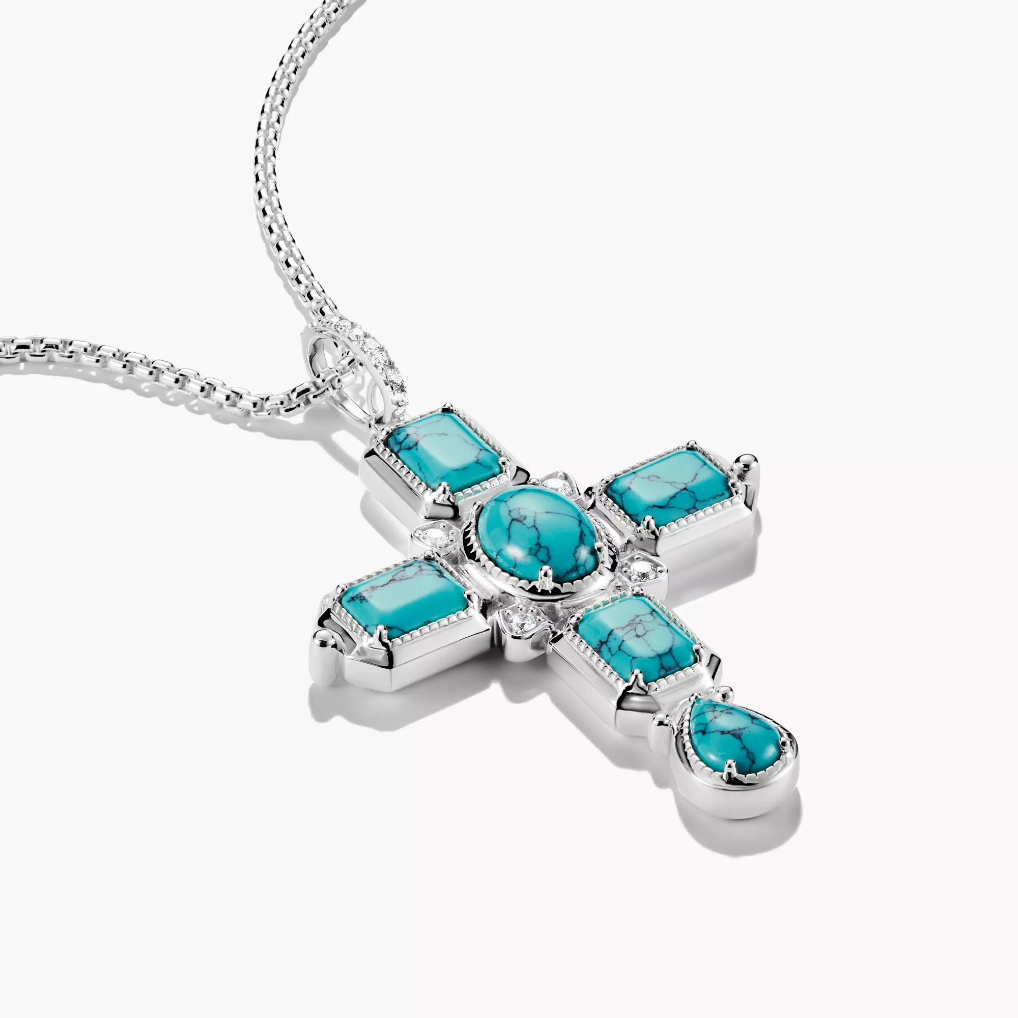 Silver Cross Pendant with Turquoise Zirconia Stones | THOMAS SABO