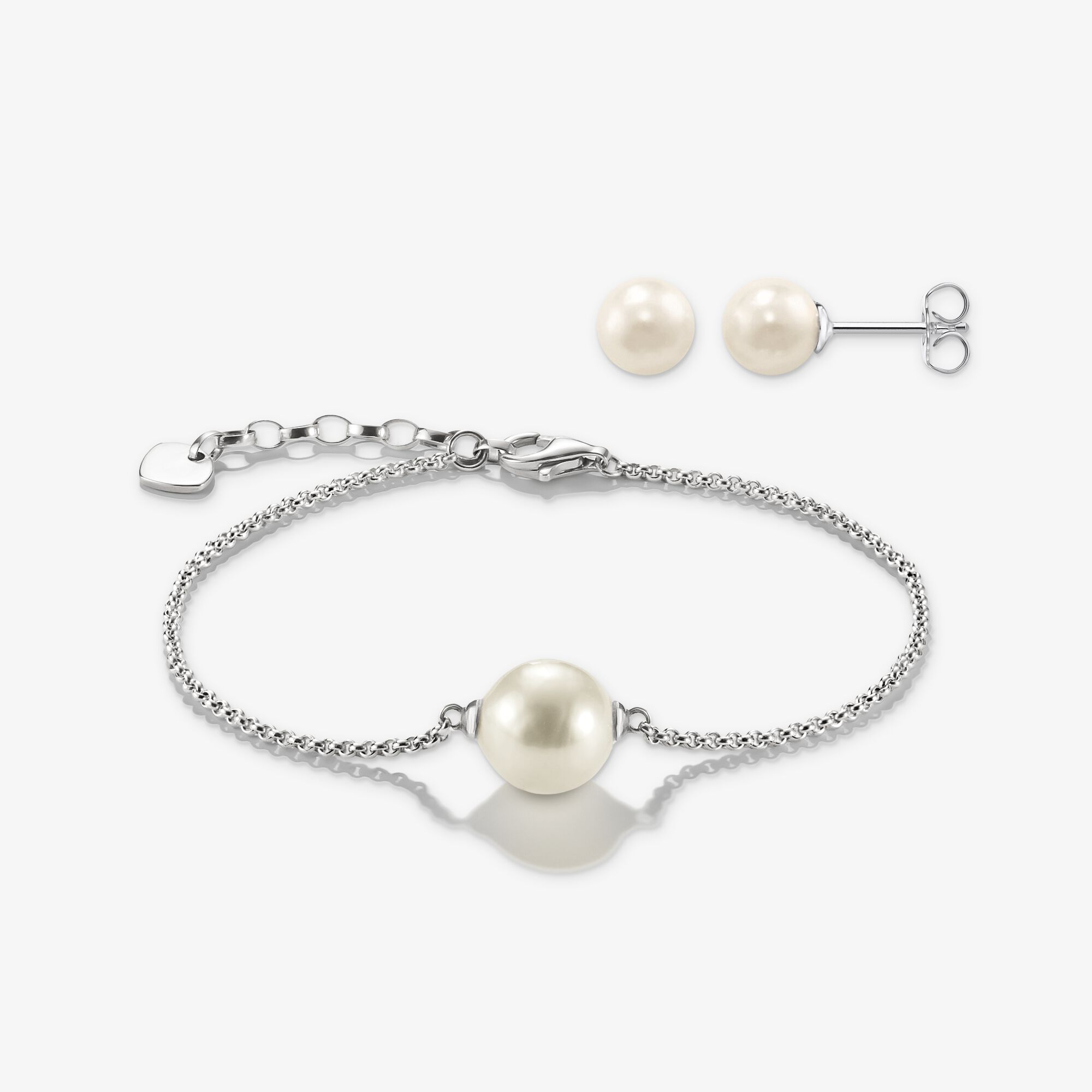THOMAS SABO Schmuck-Set Ohrstecker & Armband Perle weiß Silber, Unisex, LOOK26-04-003