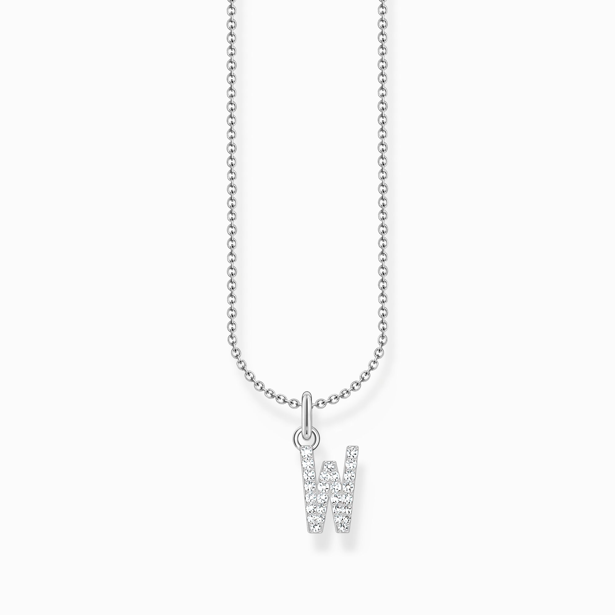 Silver necklace with letter pendant W and white zirconia from the Charming Collection collection in the THOMAS SABO online store