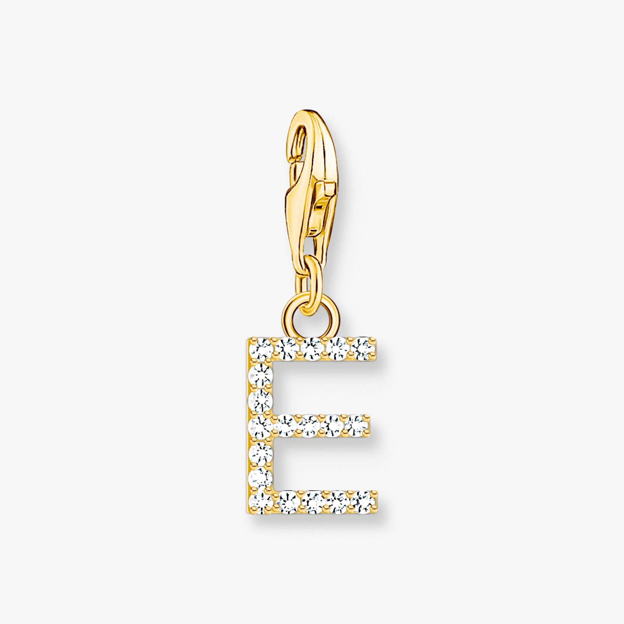 THOMAS SABO Charm-hängsmycke bokstaven E med vita stenar guldpläterad, 925 sterlingsilver guldpläterat gult guld, Storlek: one size, för damer
