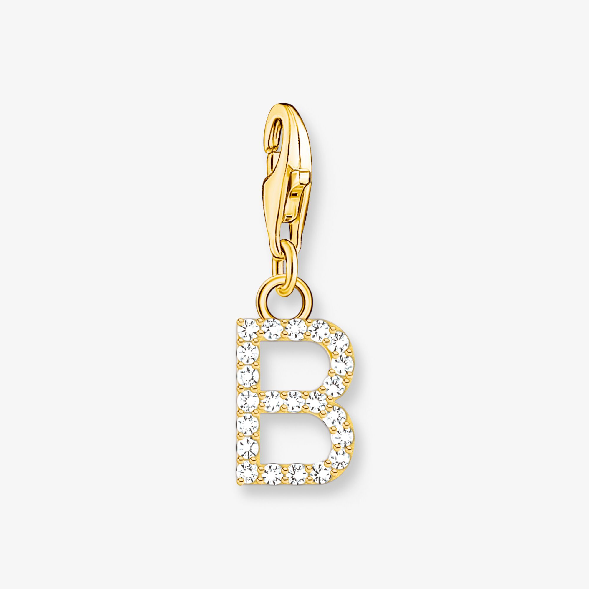THOMAS SABO Pendentif Charm lettre B avec pierres blanches plaqué or Argent sterling doré or jaune, Taille: one size, pour femme