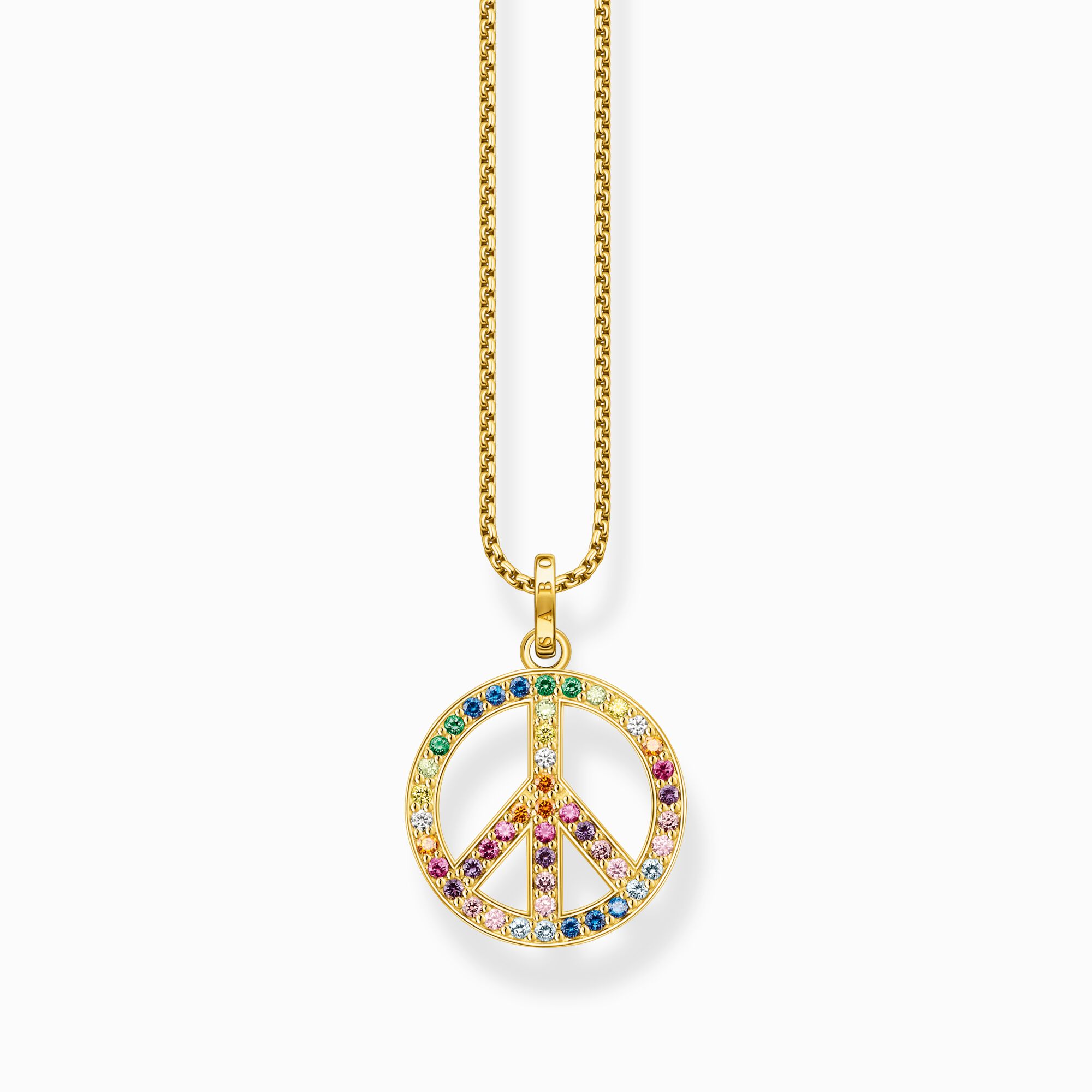 Cha&icirc;ne et pendentif symbole de la paix, placage dor&eacute; et gemmes multicolores de la collection  dans la boutique en ligne de THOMAS SABO