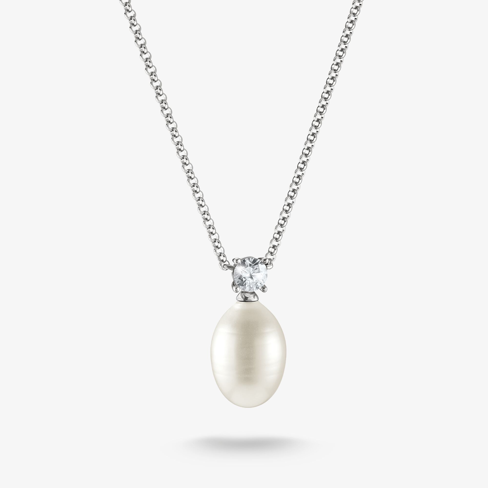 THOMAS SABO Chaîne perle ovale blanche imitée argent, Argent sterling, Taille: 45 cm, femme