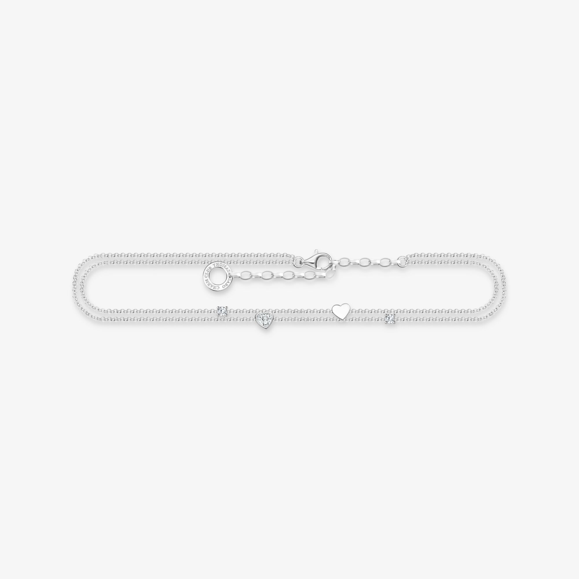 THOMAS SABO Chaîne de cheville avec cœurs et pierres blanches argent, Argent sterling, Taille: L27V, femme