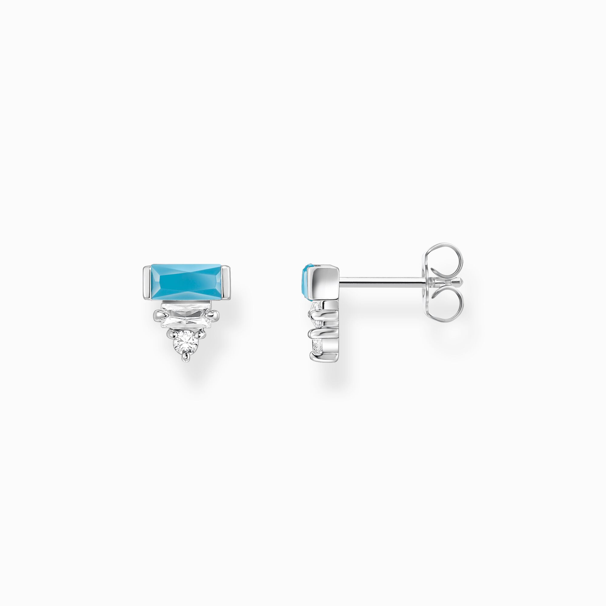 Ear studs with turquoise and white  baguette-cut stones silver from the  collection in the THOMAS SABO online store