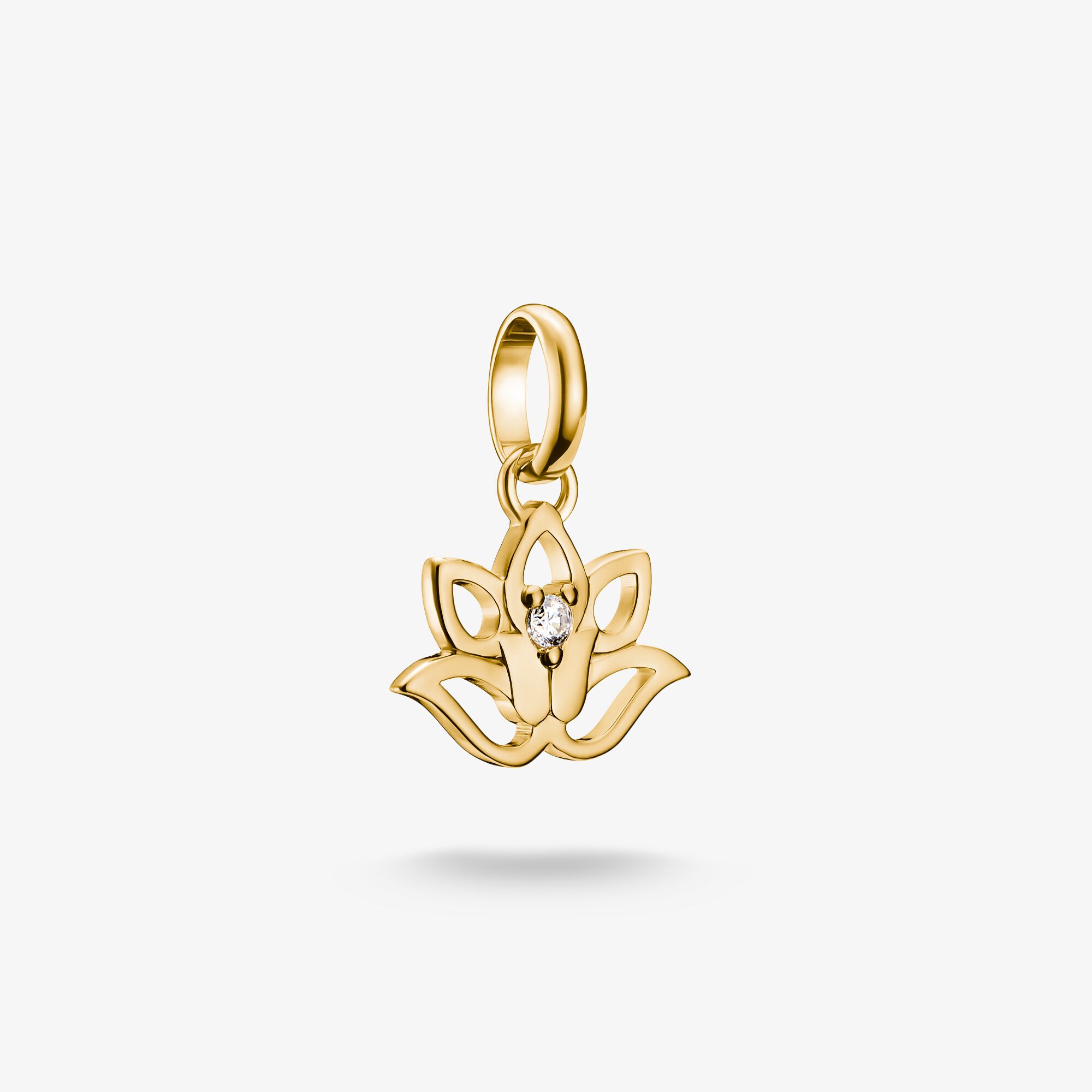 THOMAS SABO Pendentif Charm fleur de lotus avec pierre Connect plaqué or, Argent sterling doré or jaune, Taille: one size, femme