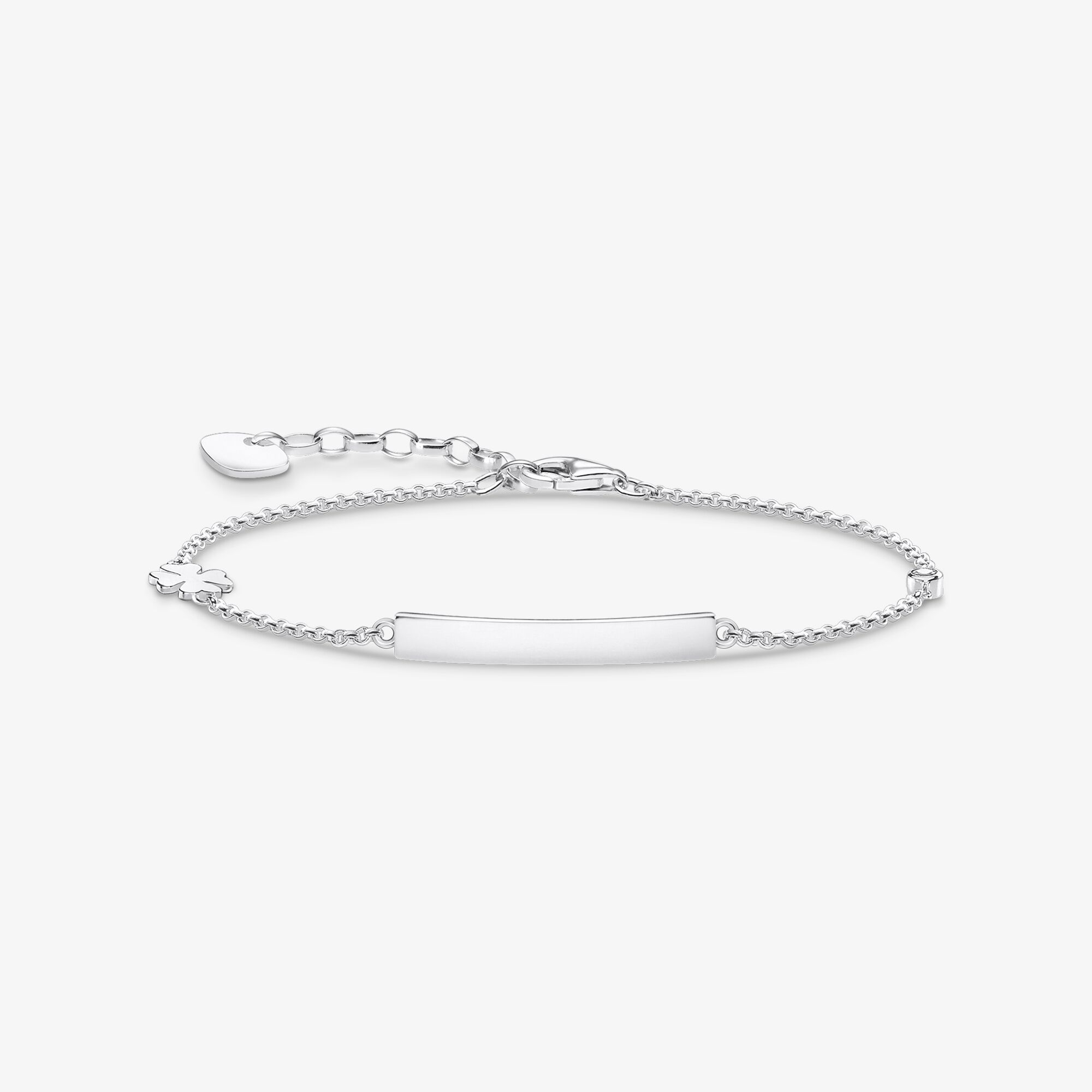 THOMAS SABO Armband klassisch mit Kleeblatt und weißer Stein, Sterlingsilber, Größe: 19 cm, gravierbar, Damen