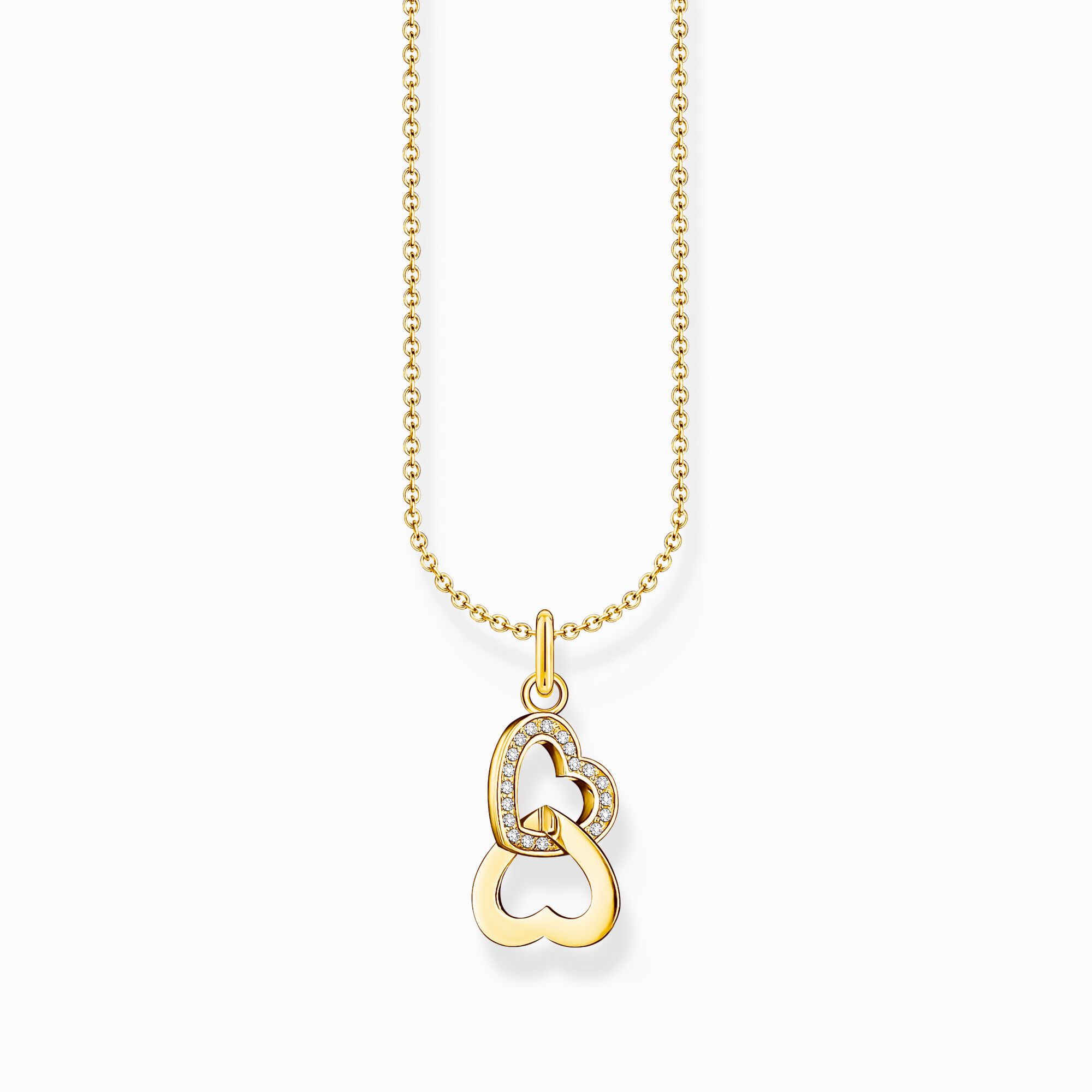 Cadena con ba&ntilde;o de oro y colgante de corazones entrelazados de la colección Charming Collection en la tienda online de THOMAS SABO