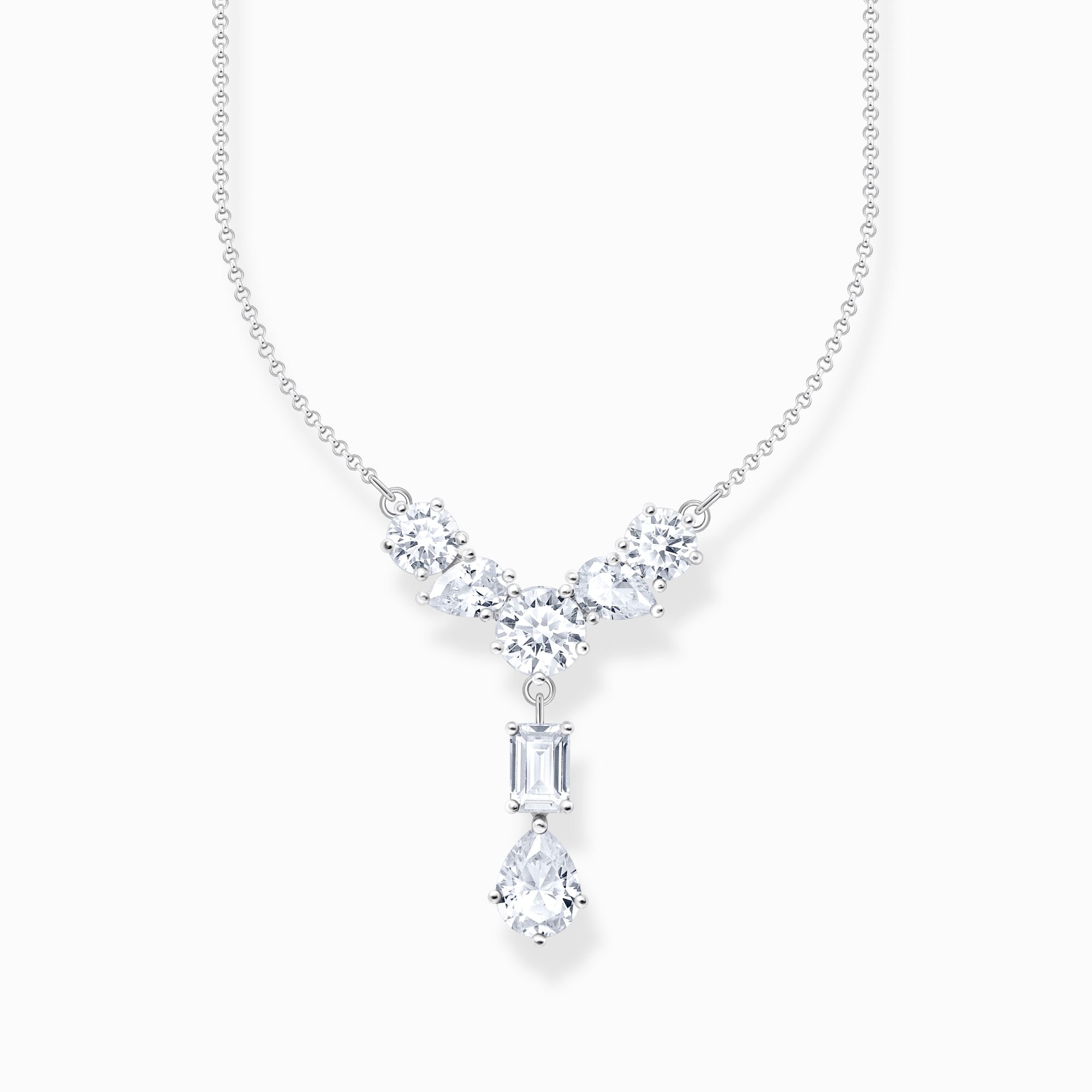 Silver necklace in Y-shape with seven white zirconia stones from the  collection in the THOMAS SABO online store