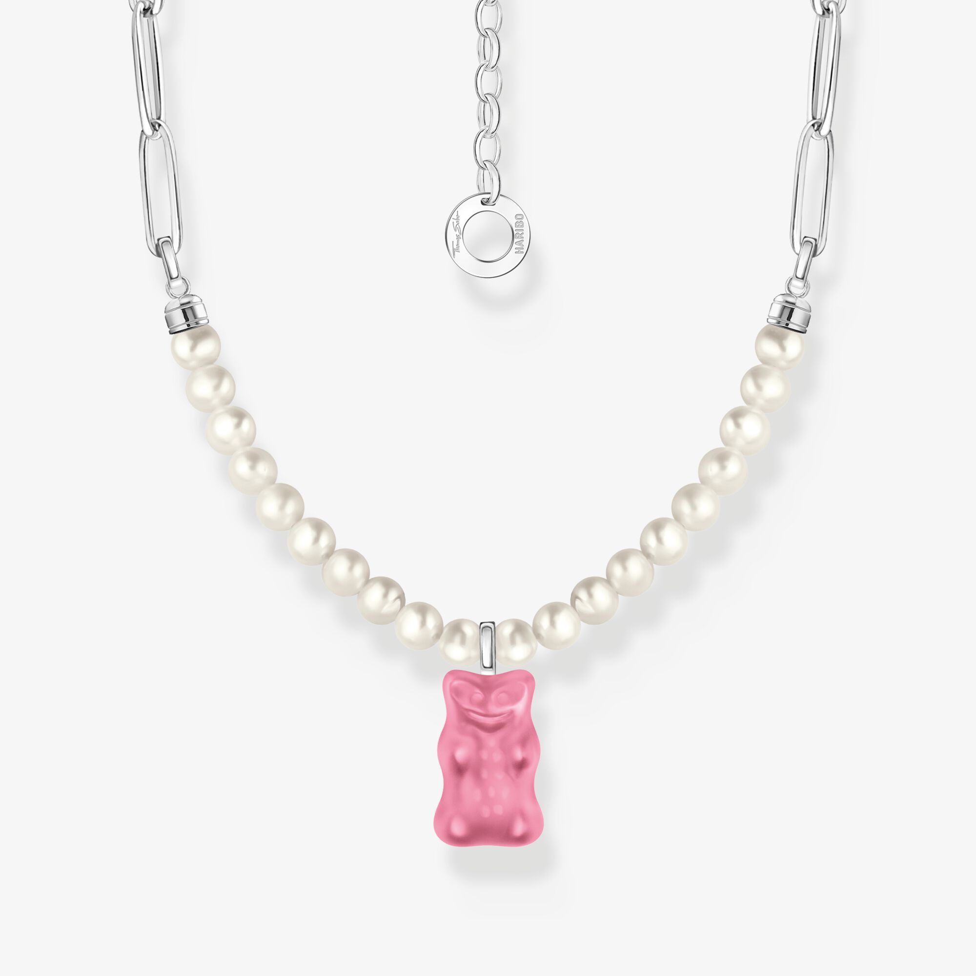 THOMAS SABO Chaîne à maillons avec breloque Ours d’Or rose et perles, argent, Argent sterling, Taille: 45 cm, femme