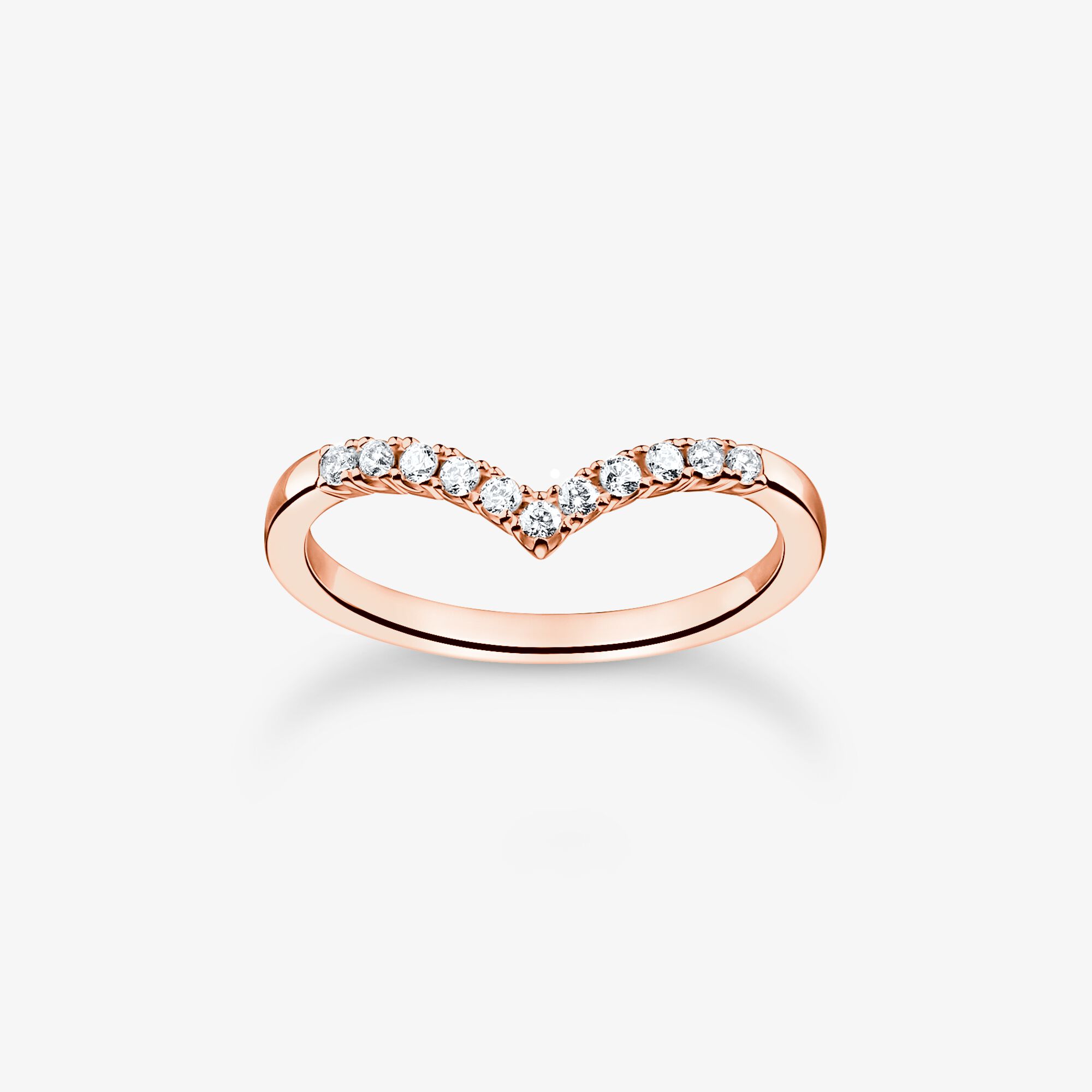 THOMAS SABO Bague forme en V avec pierres blanches or rose, Argent sterling doré or rose, Taille: 50, femme