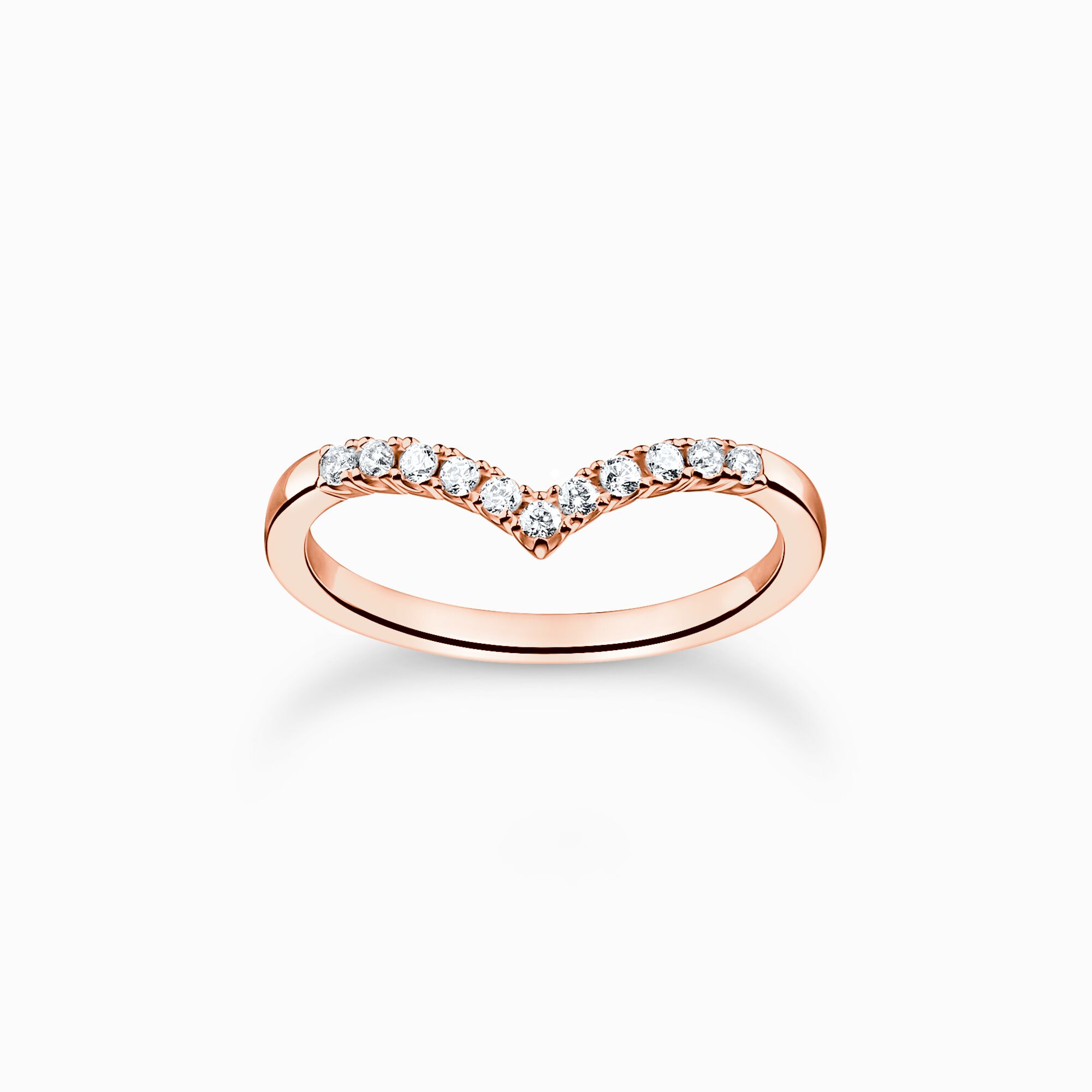Anillo forma de V con piedras blancas oro rosado de la colección Charming Collection en la tienda online de THOMAS SABO