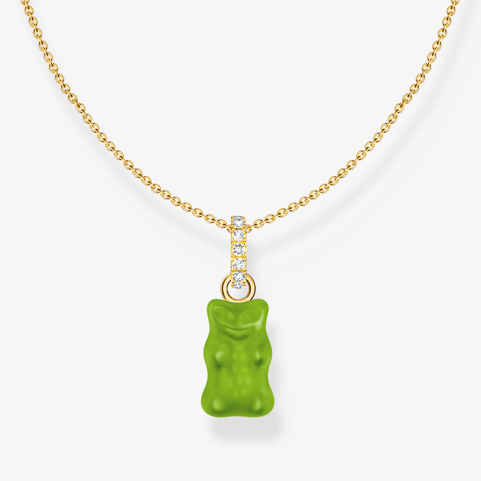 THOMAS SABO Chaîne avec breloque Ours d’or vert et pierres, dorée, Argent sterling doré or jaune, Taille: 45 cm, femme