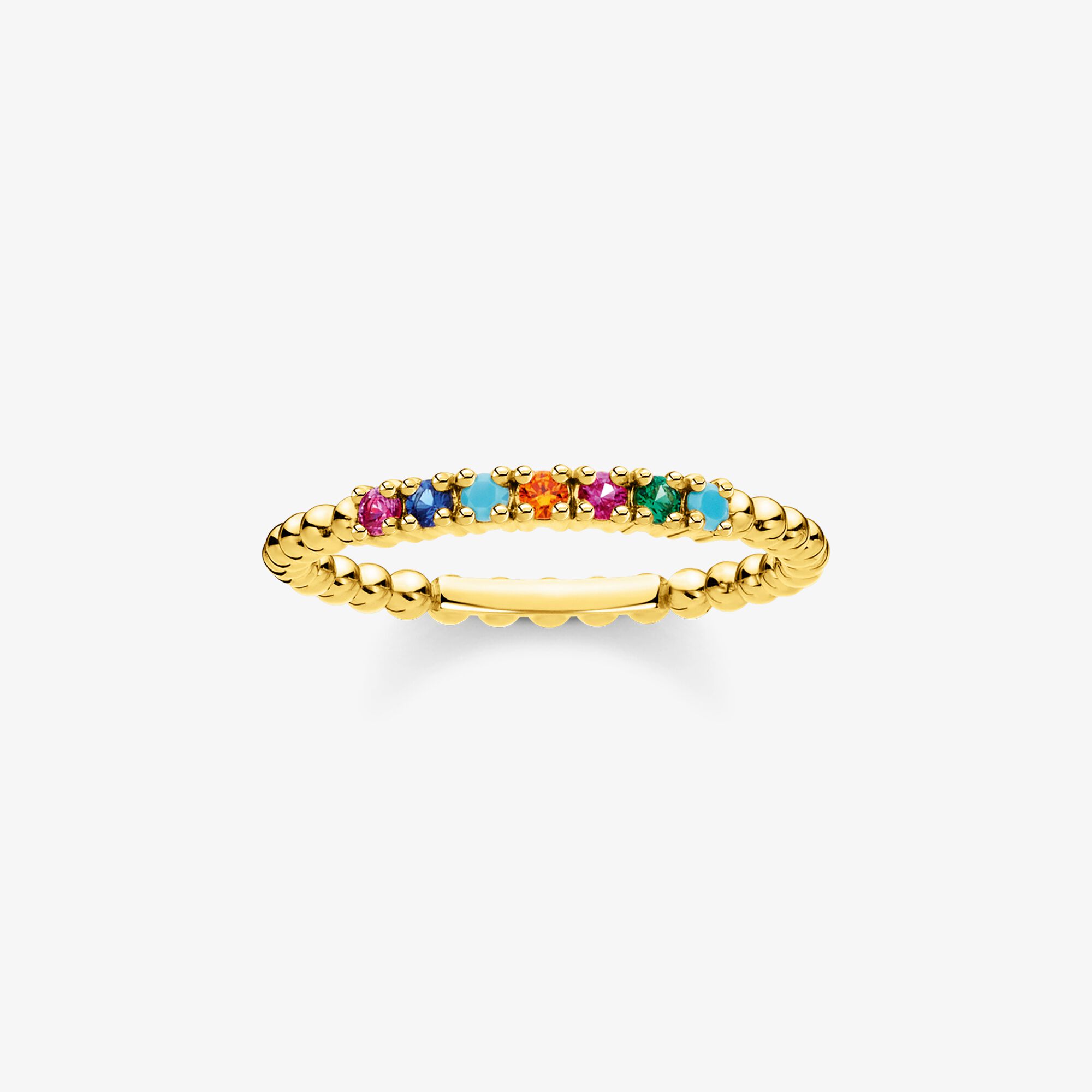 THOMAS SABO Bague perles pierres multicolores or, Argent Sterling 925‰ doré or jaune 18 carats , Taille: 52, femme