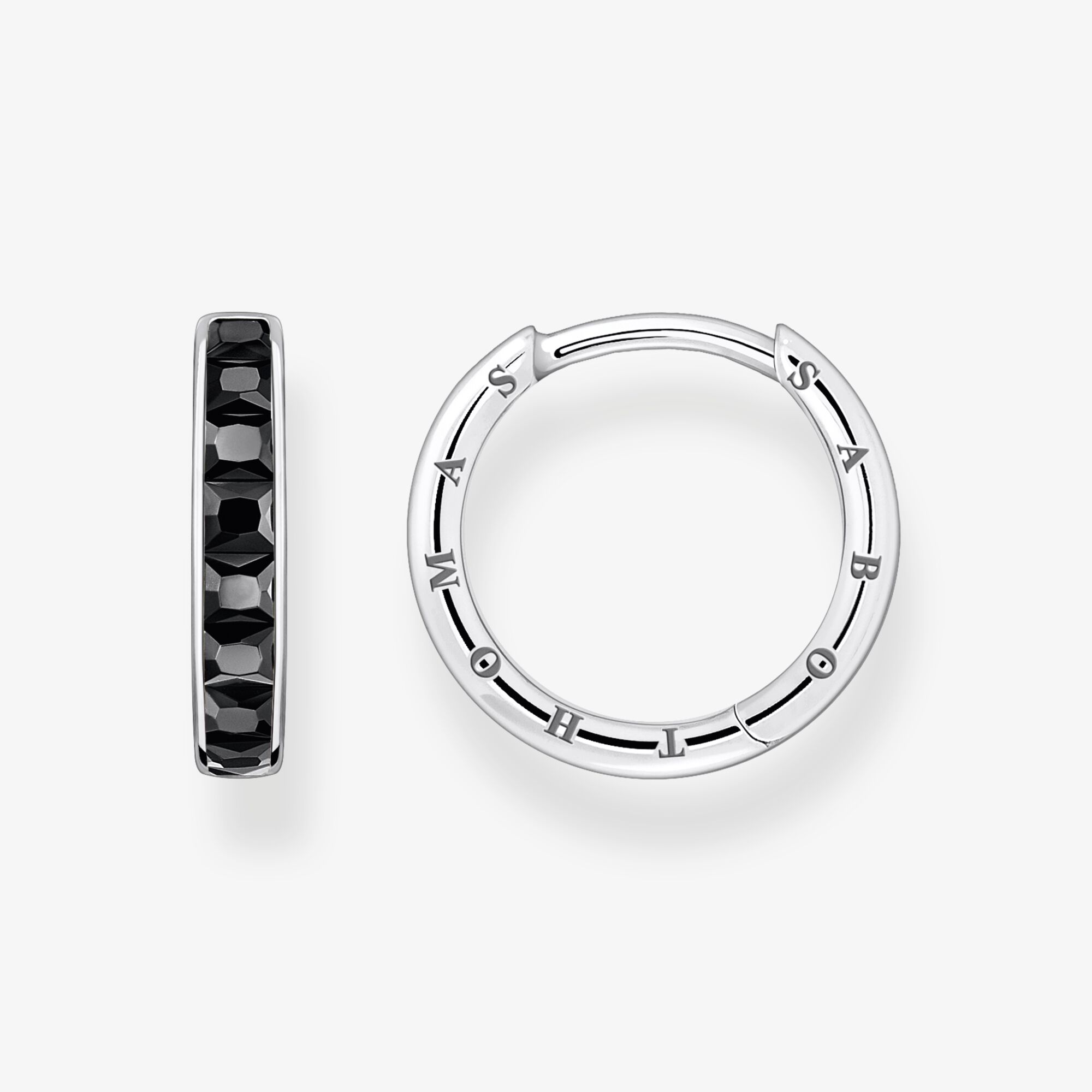 THOMAS SABO Créoles avec pierres noires pavé argent, Argent sterling, Taille: one size, femme