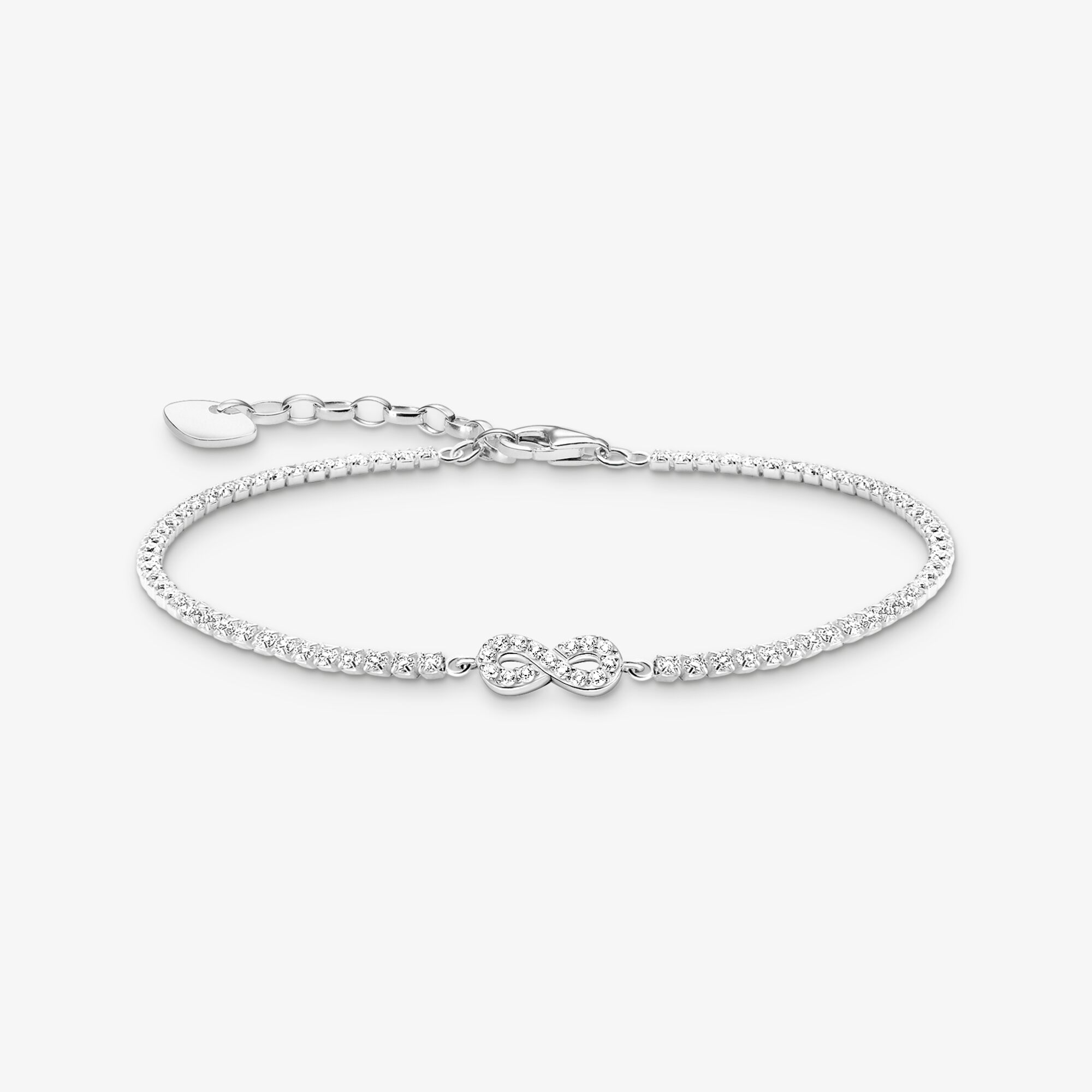 THOMAS SABO Bracelet tennis Infinity avec pierres blanches en argent, Argent sterling, Taille: 19 cm, femme