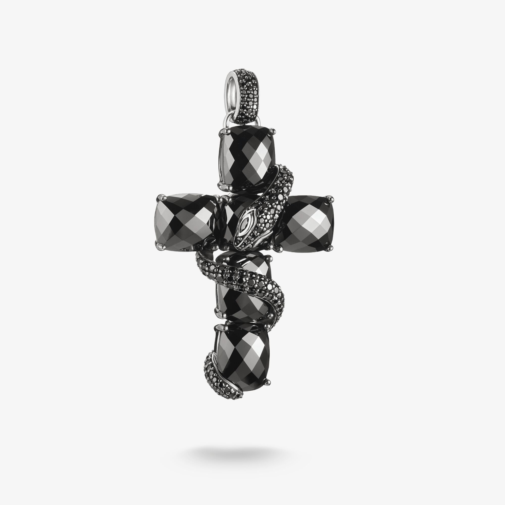 THOMAS SABO Pendentif croix en argent noirci avec serpent et zircon noir, Argent sterling, Taille: one size, femme
