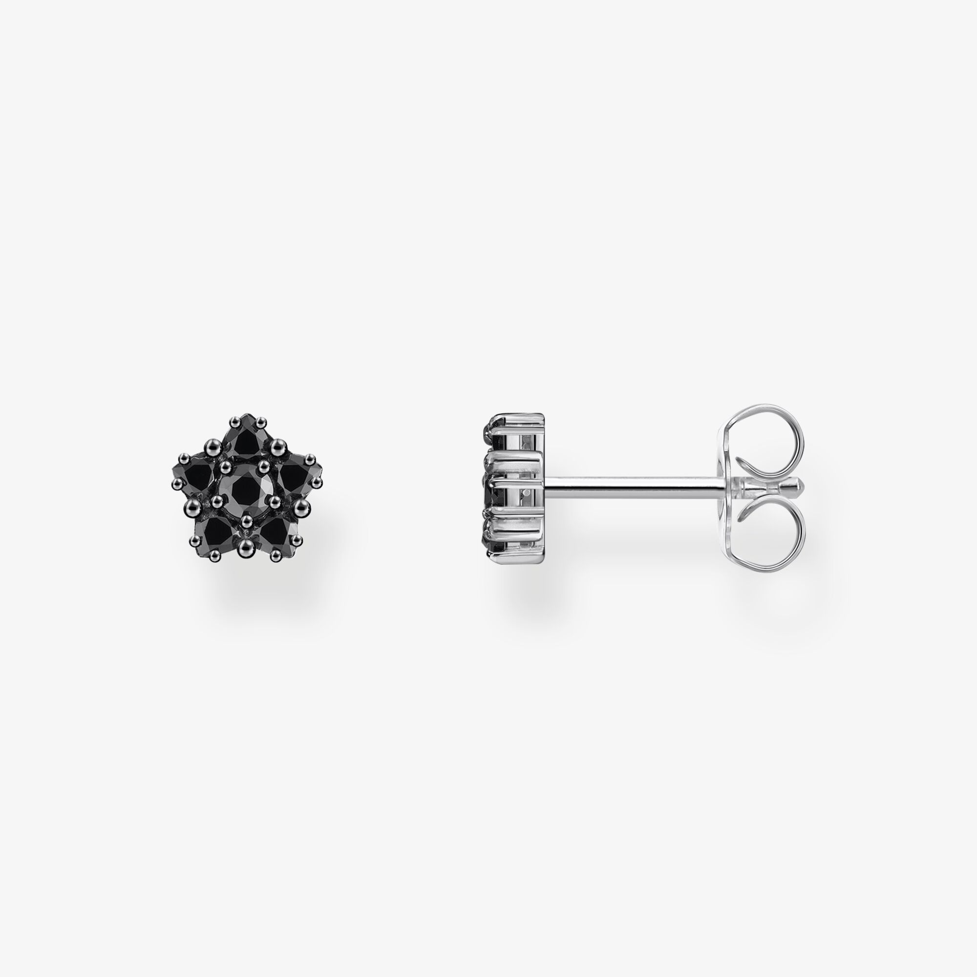 THOMAS SABO Ohrstecker in floralem Design mit schwarzen Steinen Silber geschwärzt, Sterlingsilber, Größe: one size, Damen