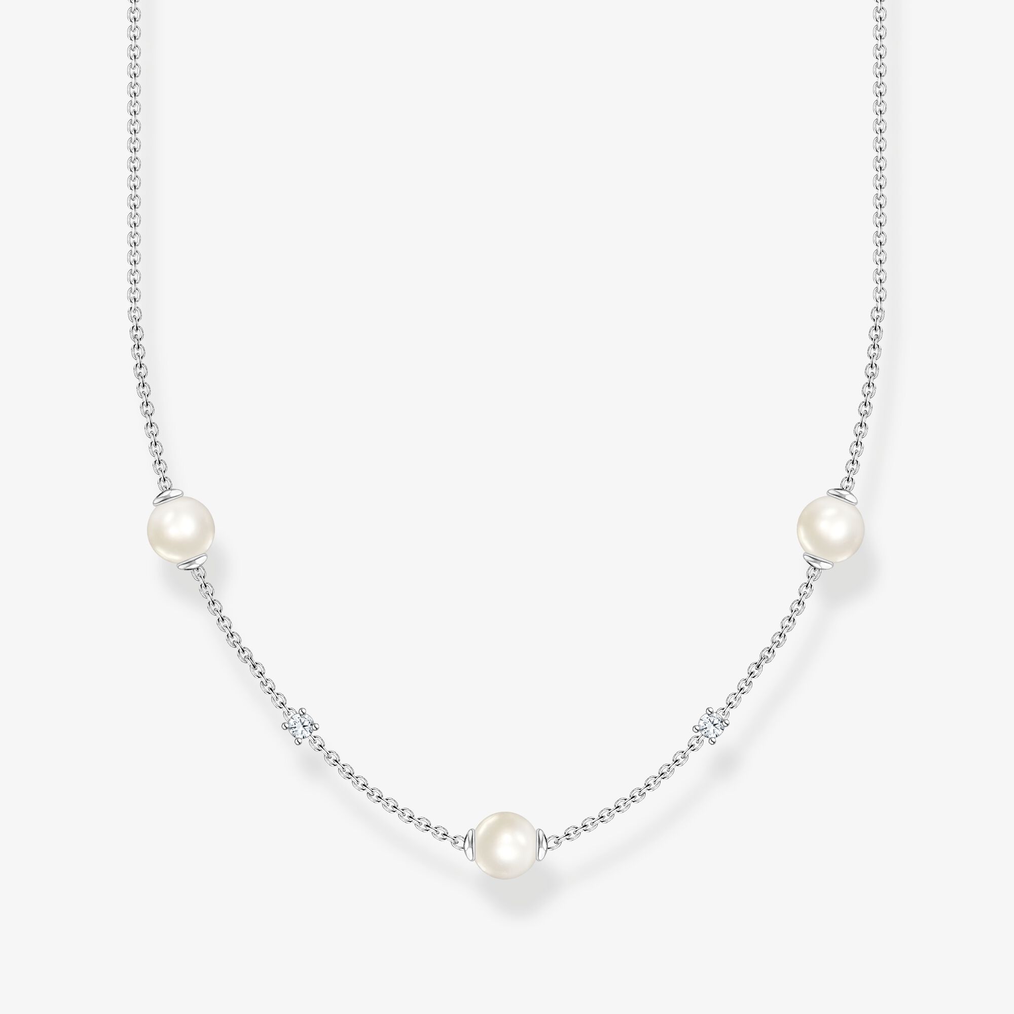 THOMAS SABO Halsband pärlor med vita stenar silver, 925 sterlingsilver, Storlek: 45 cm, för damer