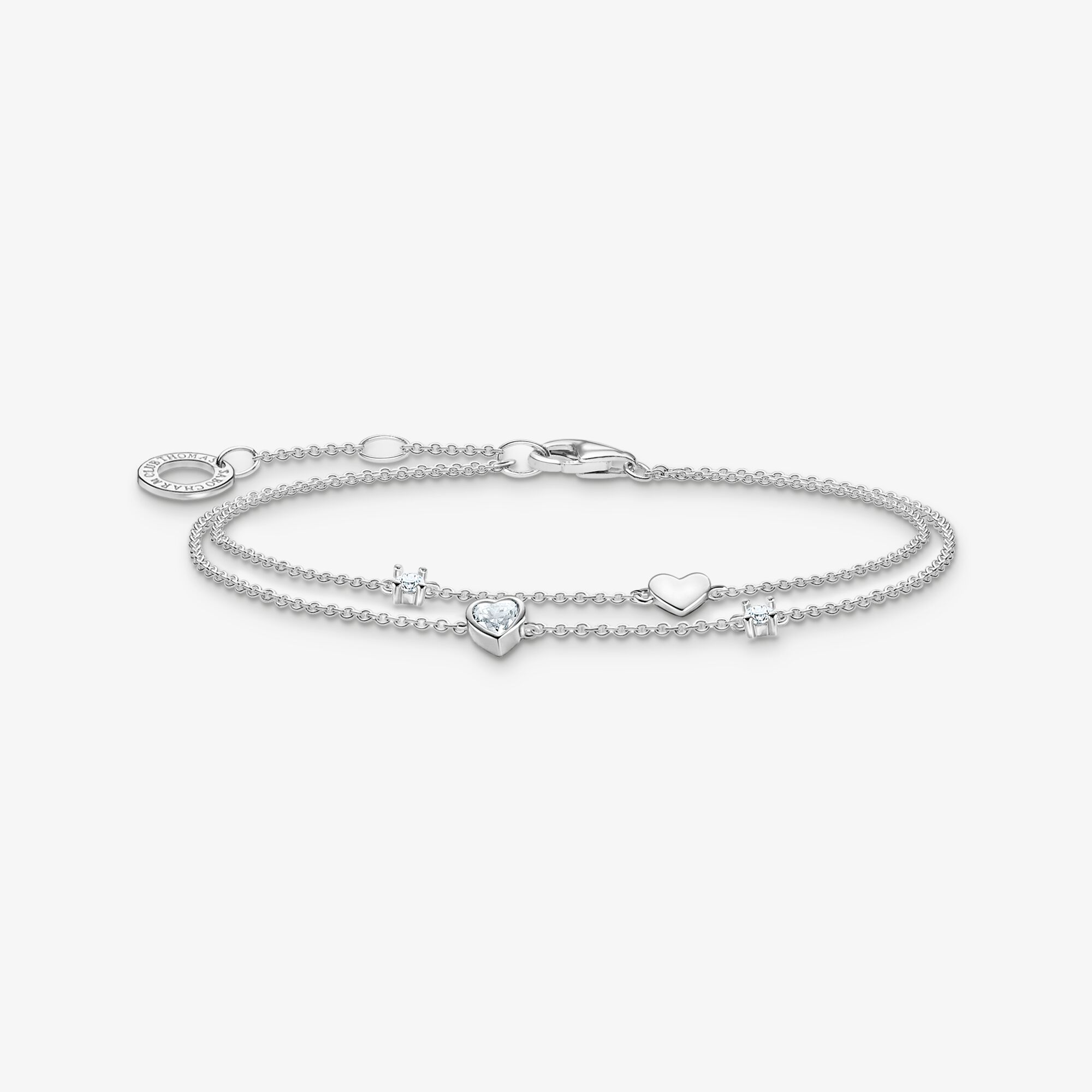 THOMAS SABO Bracelet avec cœurs et pierres blanches argent, Argent sterling, Taille: 19 cm, femme