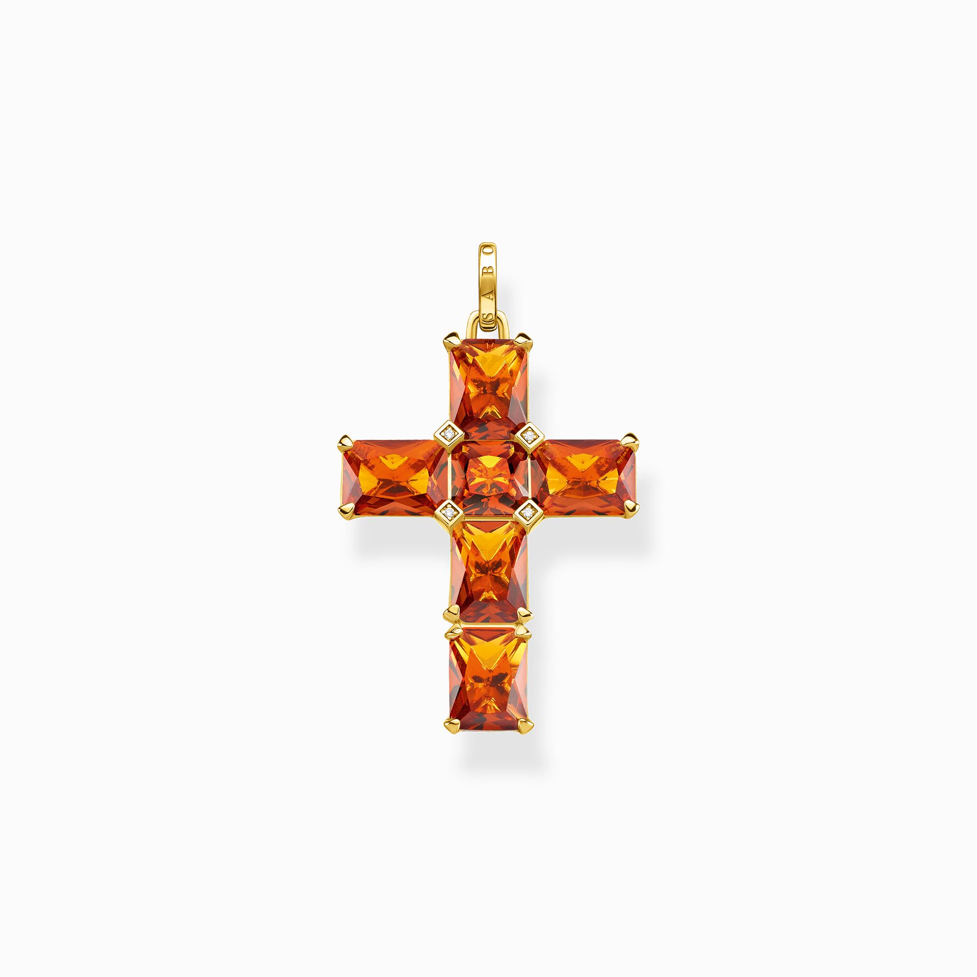 Pendant cross with orange stones and star gold plated from the  collection in the THOMAS SABO online store
